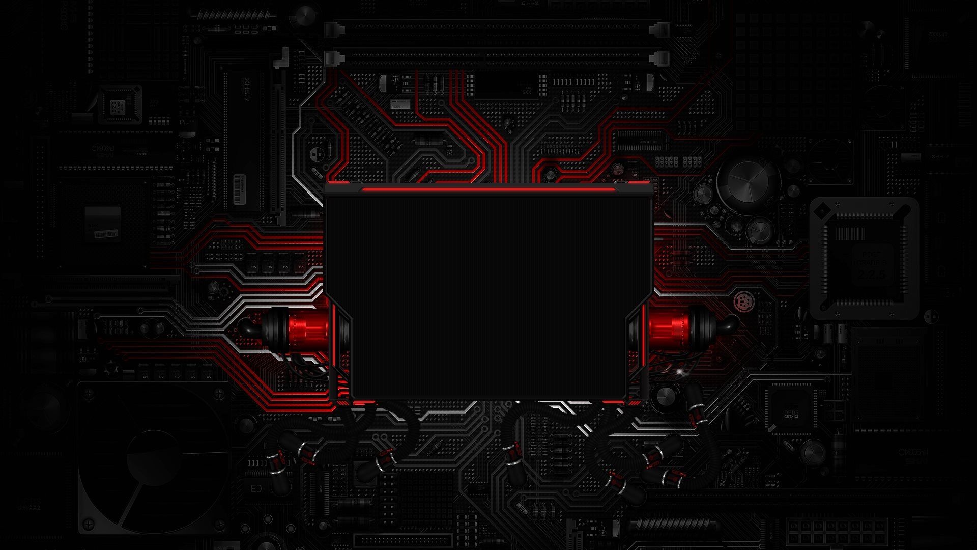 Red circuit motherboard, Empty CPU socket, Dark PCB traces Red circuit motherboard, Empty CPU socket, Dark PCB traces — 1920×1080 HD wallpaper