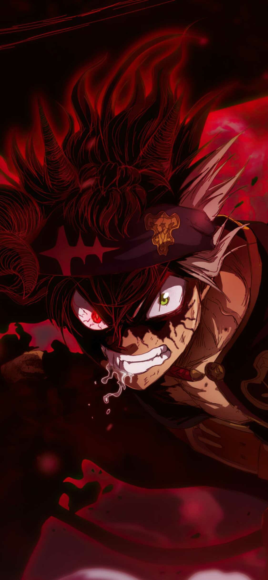 Asta demon form, Black Bulls cap, Heterochromia eyes, Crimson red aura Asta demon form, Black Bulls cap, Heterochromia eyes, Crimson red aura — 1125×2436 HD wallpaper