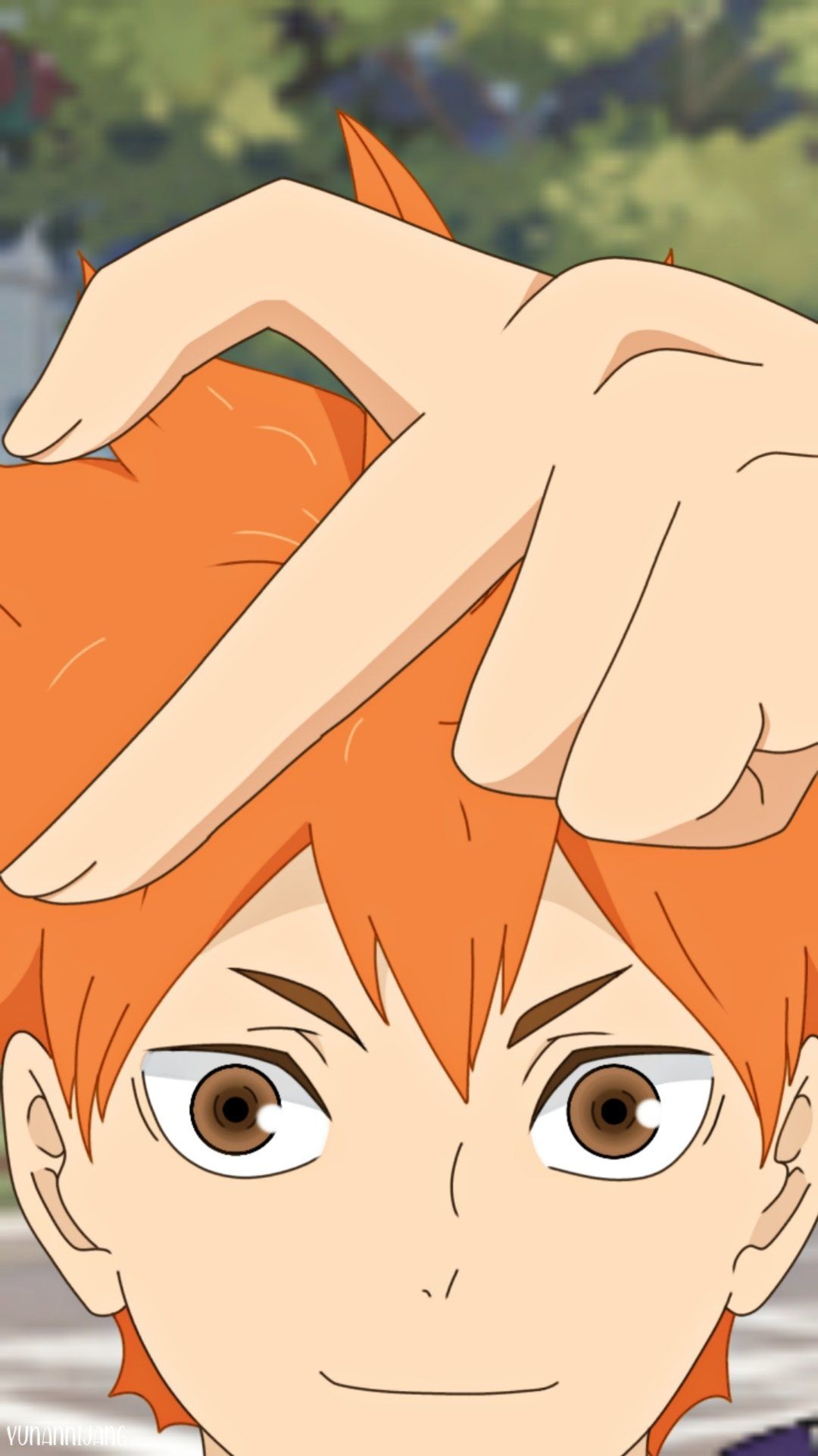 Hinata Shoyo, Hand ruffling hair, Orange spiky hair Hinata Shoyo, Hand ruffling hair, Orange spiky hair — 1080×1922 HD wallpaper