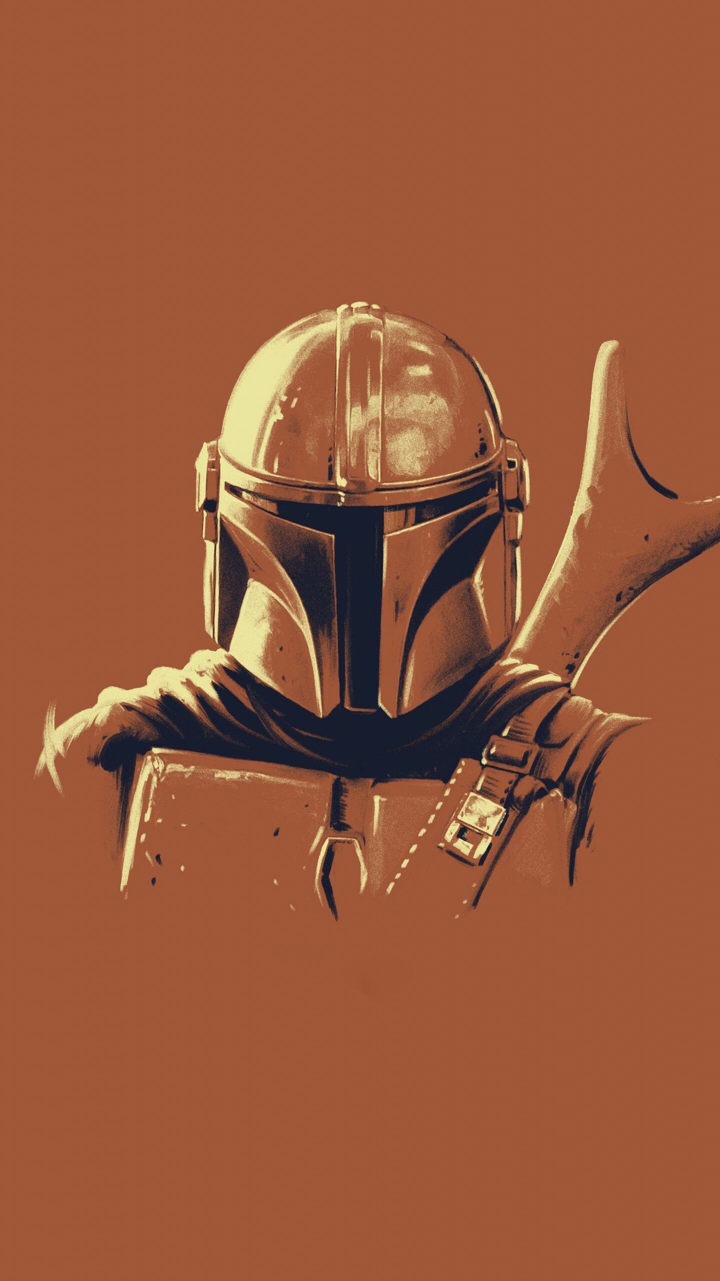 Din Djarin, Beskar helmet, Orange monochrome Din Djarin, Beskar helmet, Orange monochrome — 1440×2560 HD wallpaper
