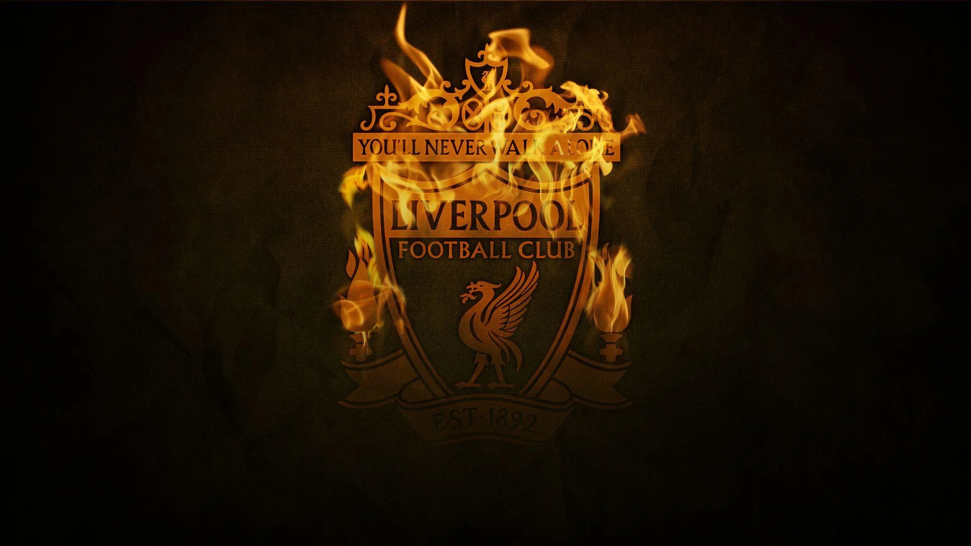 Liverpool FC crest, Fiery flames, Golden orange glow Liverpool FC crest, Fiery flames, Golden orange glow — 1920×1080 HD wallpaper