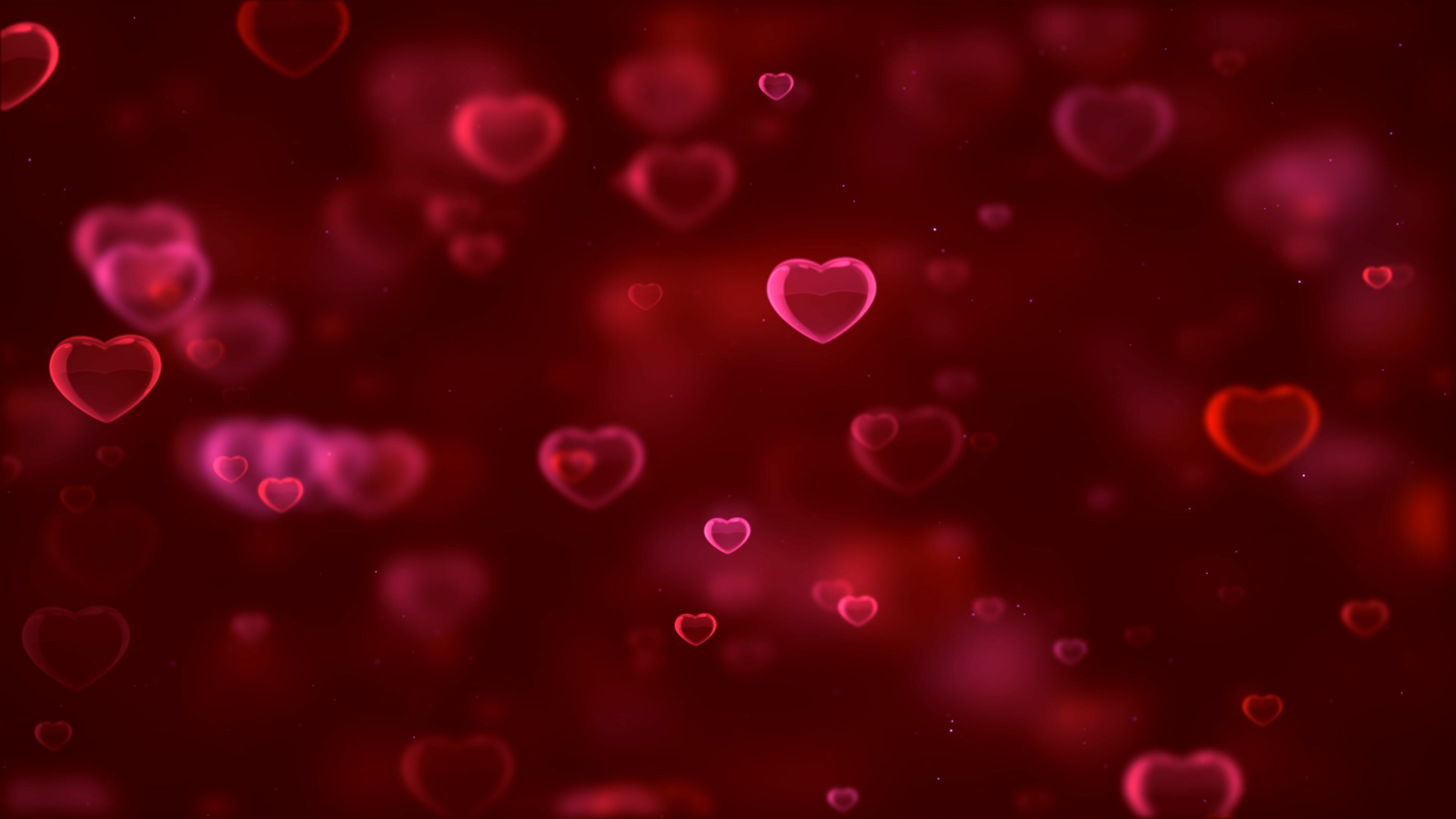 Floating pink hearts, Red bokeh particles, Dark crimson gradient Floating pink hearts, Red bokeh particles, Dark crimson gradient — 3840×2160 HD wallpaper
