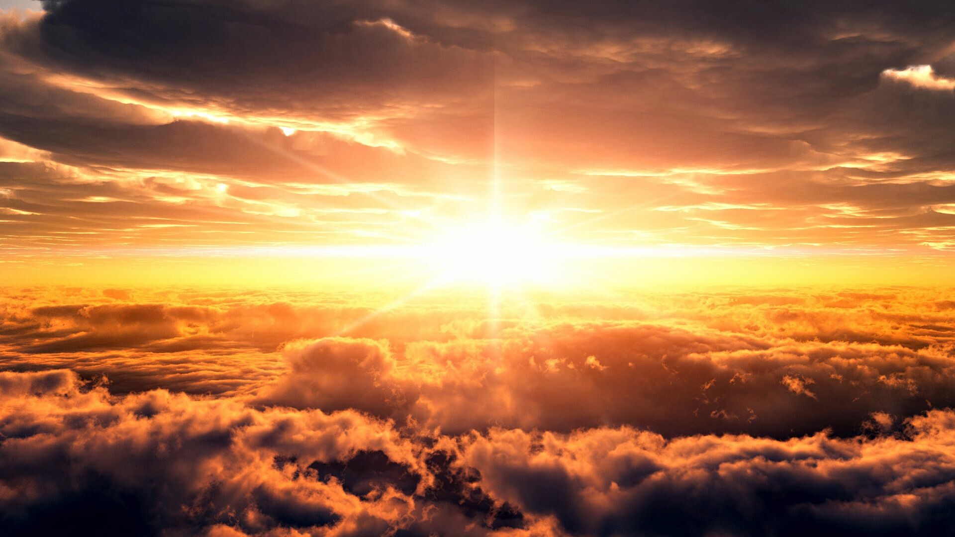 Radiant sun burst, Above the clouds, Golden sunset sky Radiant sun burst, Above the clouds, Golden sunset sky — 1920×1080 HD wallpaper