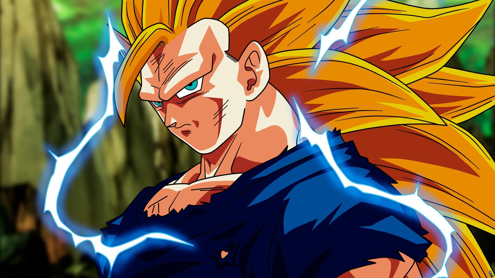 Super Saiyan 3 Goku, Blue lightning aura, Long yellow hair Super Saiyan 3 Goku, Blue lightning aura, Long yellow hair — 2048×1152 HD wallpaper