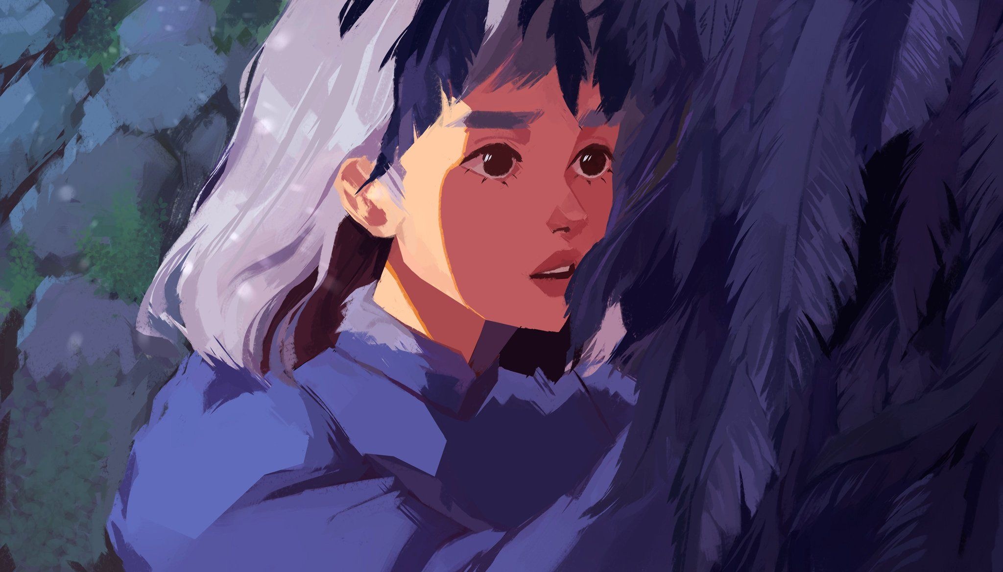 Sophie Hatter portrait, Howl feathered form, Digital fanart, Cool blue lighting Sophie Hatter portrait, Howl feathered form, Digital fanart, Cool blue lighting — 2048×1168 HD wallpaper