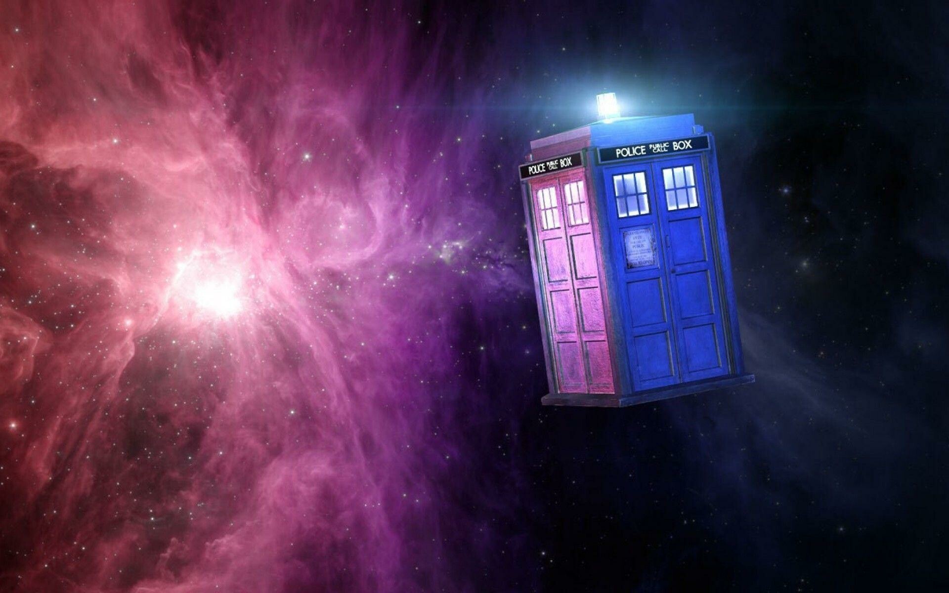 TARDIS police box, Pink nebula, Starfield space TARDIS police box, Pink nebula, Starfield space — 1920×1200 HD wallpaper