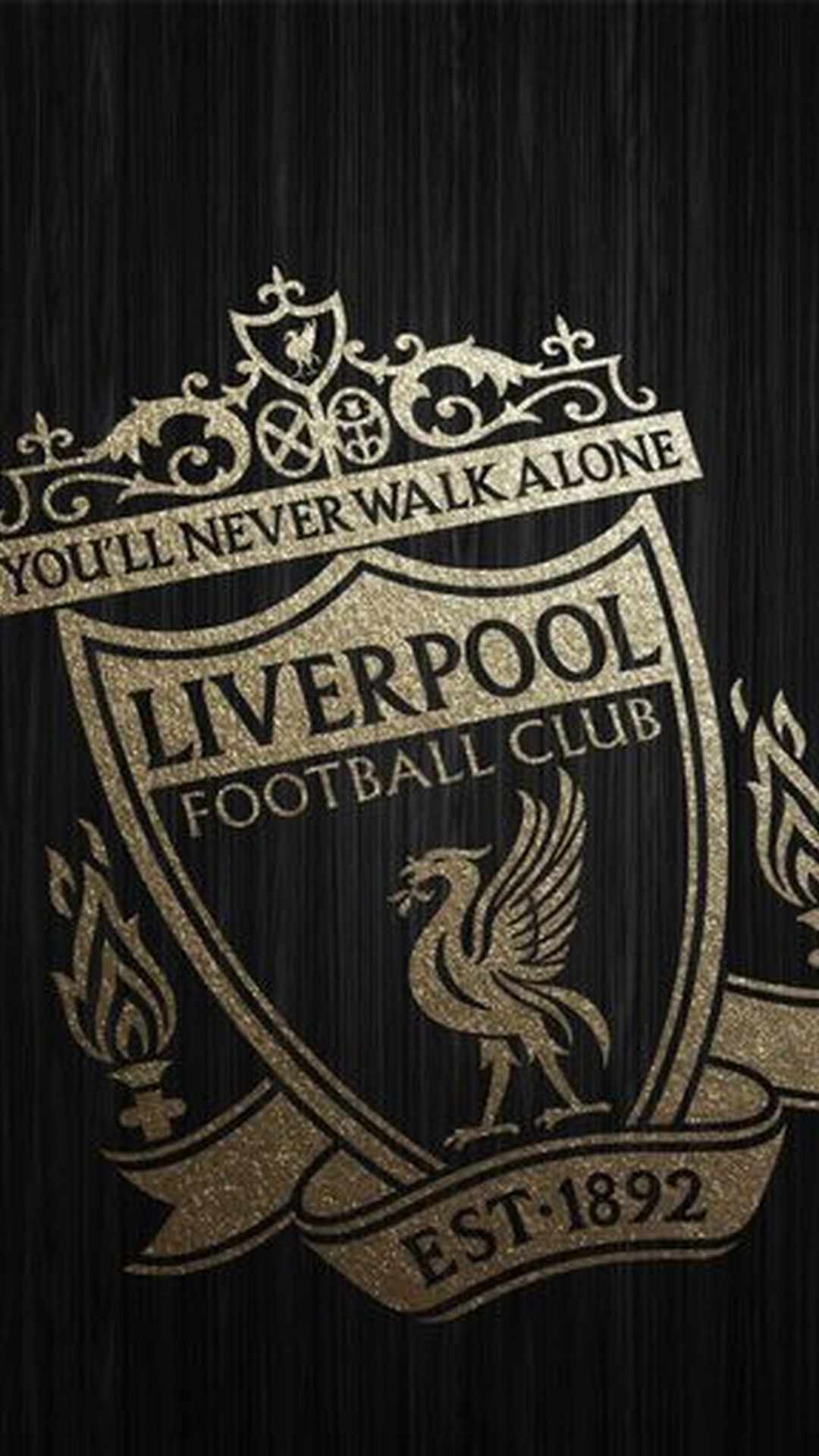 Liverpool FC crest, Gold glitter texture, Black brushed background Liverpool FC crest, Gold glitter texture, Black brushed background — 1080×1920 HD wallpaper