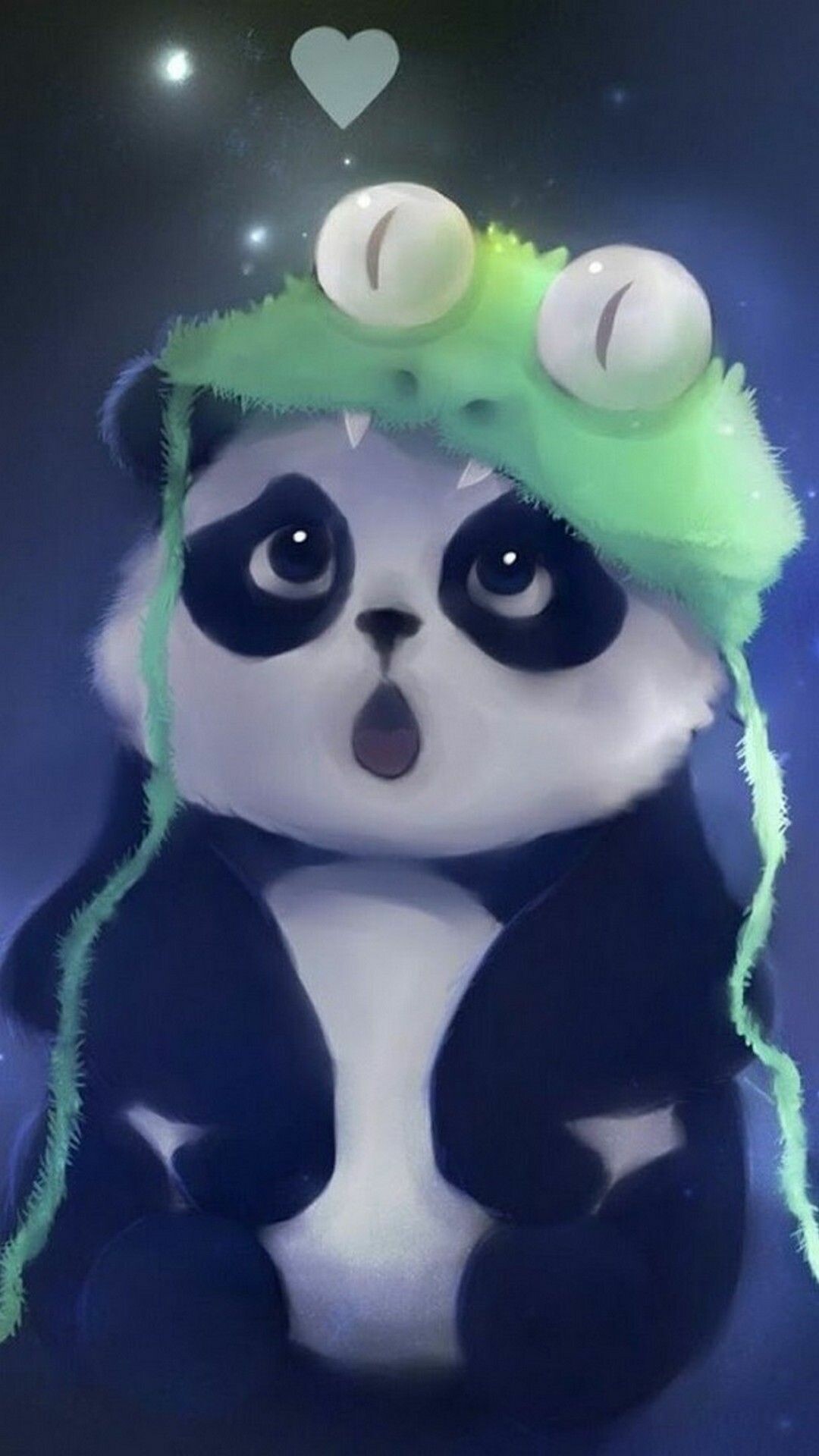 Cartoon panda, Green frog hat, Grey heart starry sky Cartoon panda, Green frog hat, Grey heart starry sky — 1080×1920 HD wallpaper