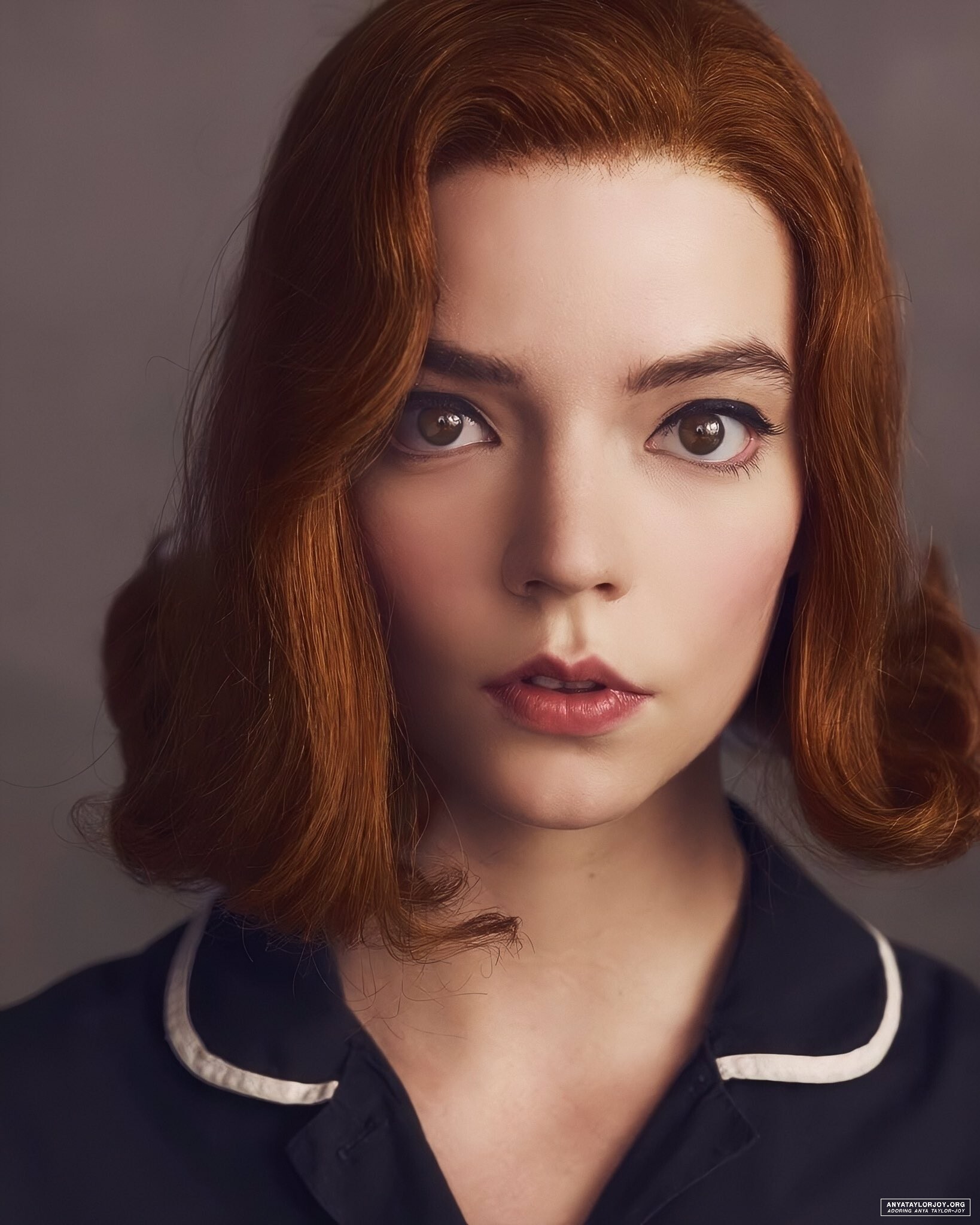 Anya Taylor-Joy as Beth Harmon, Auburn bob hairstyle, Navy collared blouse Anya Taylor-Joy as Beth Harmon, Auburn bob hairstyle, Navy collared blouse — 1638×2048 HD wallpaper