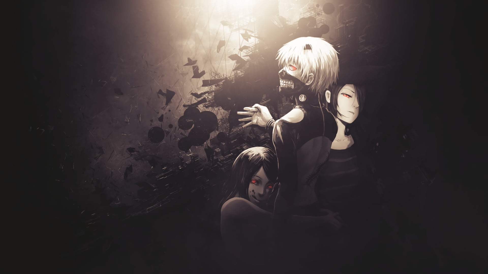 Ken Kaneki masked, Touka Kirishima, Ghoul red eyes Ken Kaneki masked, Touka Kirishima, Ghoul red eyes — 1920×1080 HD wallpaper
