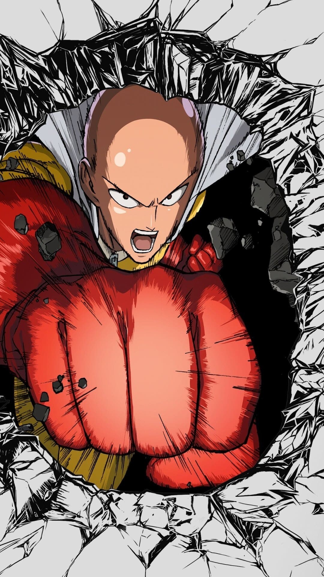 Saitama, Punching red glove, Black background Saitama, Punching red glove, Black background — 1080×1920 HD wallpaper