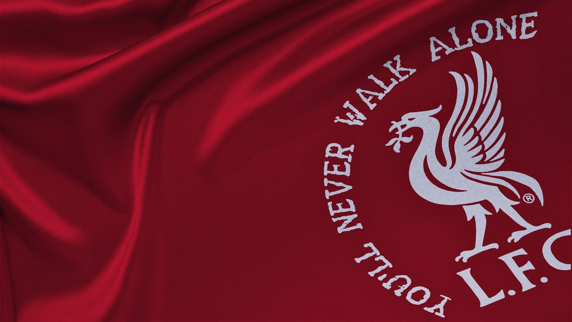 Liverpool FC flag, Liver Bird emblem, Red waving satin Liverpool FC flag, Liver Bird emblem, Red waving satin — 1920×1080 HD wallpaper