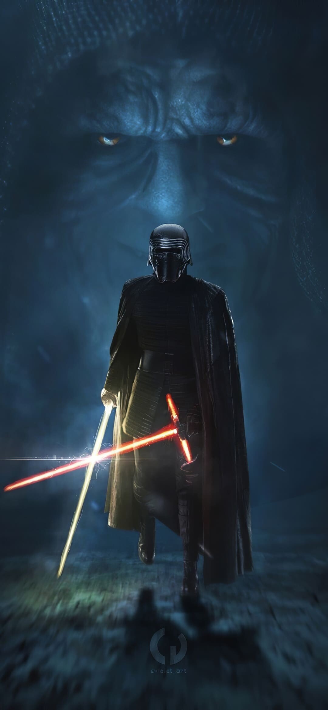 Kylo Ren, Palpatine face looming, Snoke, First Order, Red lightsaber glare Kylo Ren, Palpatine face looming, Snoke, First Order, Red lightsaber glare — 1080×2340 HD wallpaper