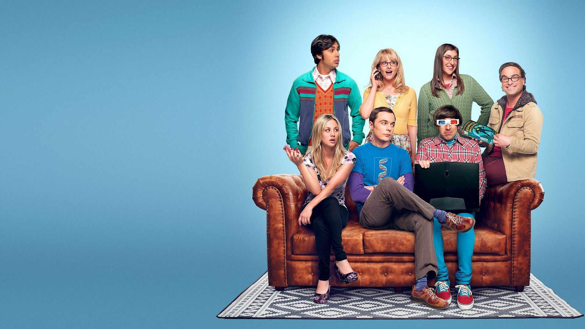 The Big Bang Theory cast, Brown Chesterfield sofa, 3D glasses and laptop The Big Bang Theory cast, Brown Chesterfield sofa, 3D glasses and laptop — 1920×1080 HD wallpaper