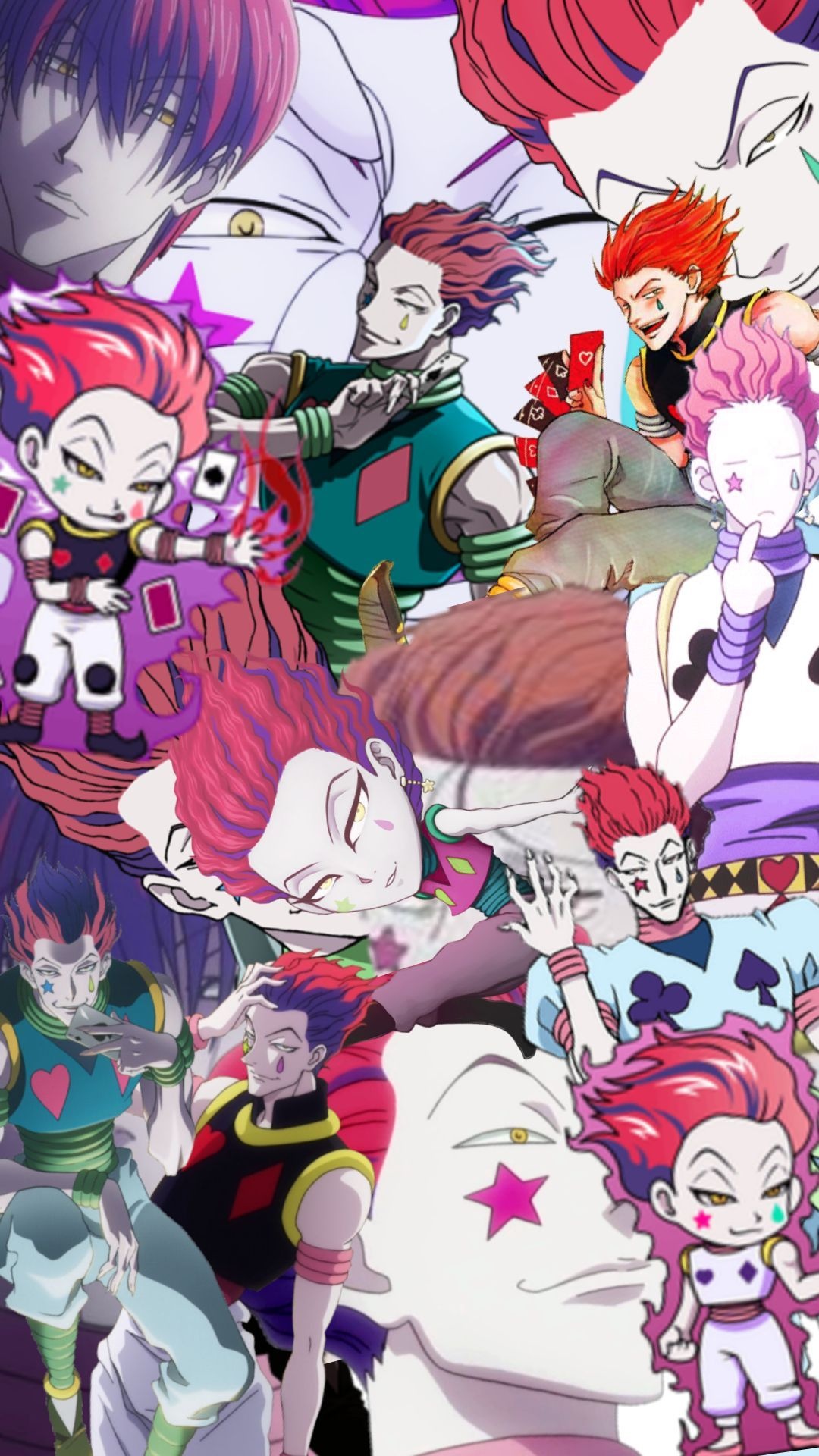 Hisoka Morow collage, Star teardrop face paint, Playing cards Hisoka Morow collage, Star teardrop face paint, Playing cards — 1080×1920 HD wallpaper