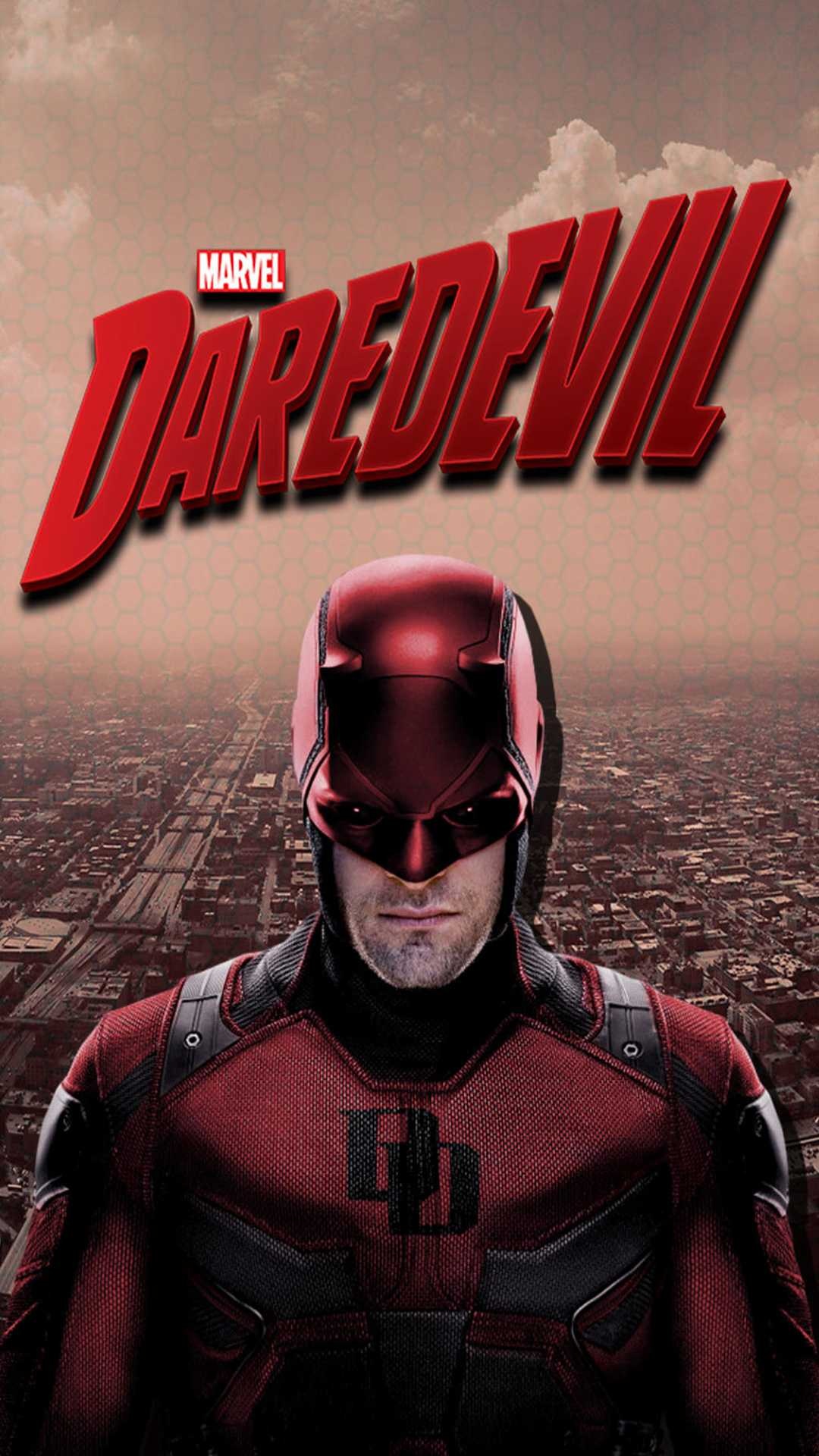Matt Murdock red suit, Marvel Daredevil logo, Hell's Kitchen cityscape Matt Murdock red suit, Marvel Daredevil logo, Hell's Kitchen cityscape — 1080×1920 HD wallpaper