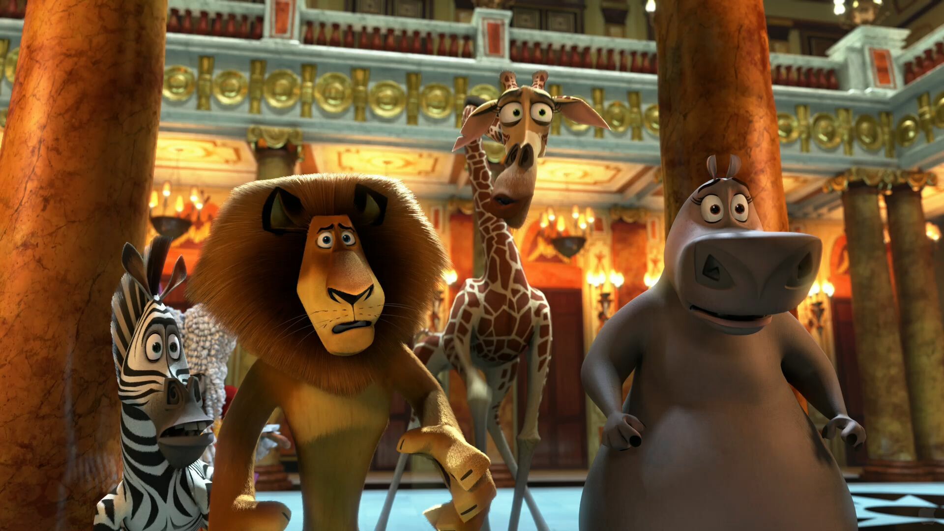 Alex the Lion, Melman and Gloria, Marty the Zebra, Monte Carlo casino interior Alex the Lion, Melman and Gloria, Marty the Zebra, Monte Carlo casino interior — 1920×1080 HD wallpaper