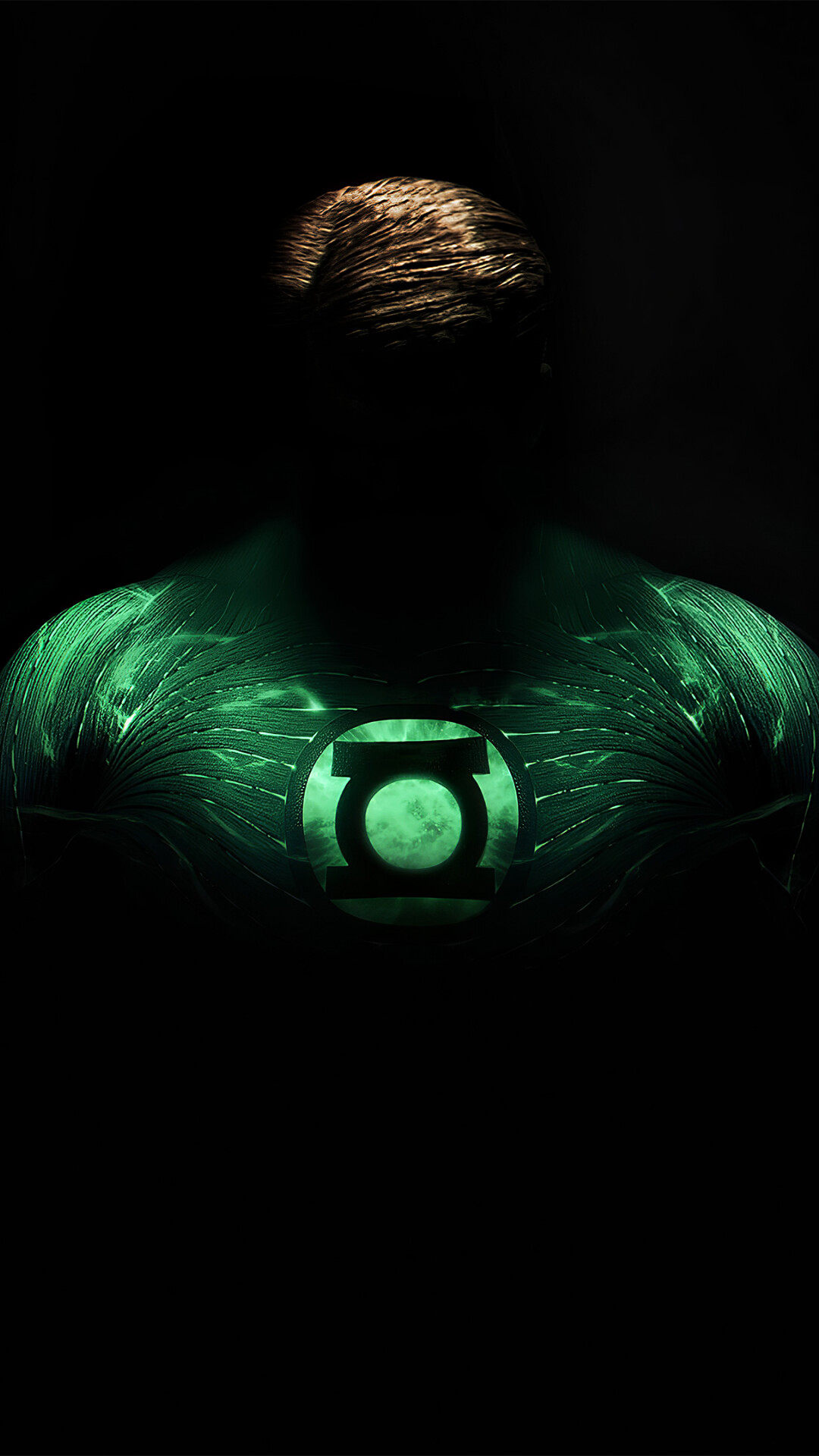 Hal Jordan Green Lantern, Glowing lantern chest emblem, Shadowed muscular torso Hal Jordan Green Lantern, Glowing lantern chest emblem, Shadowed muscular torso — 1080×1920 HD wallpaper