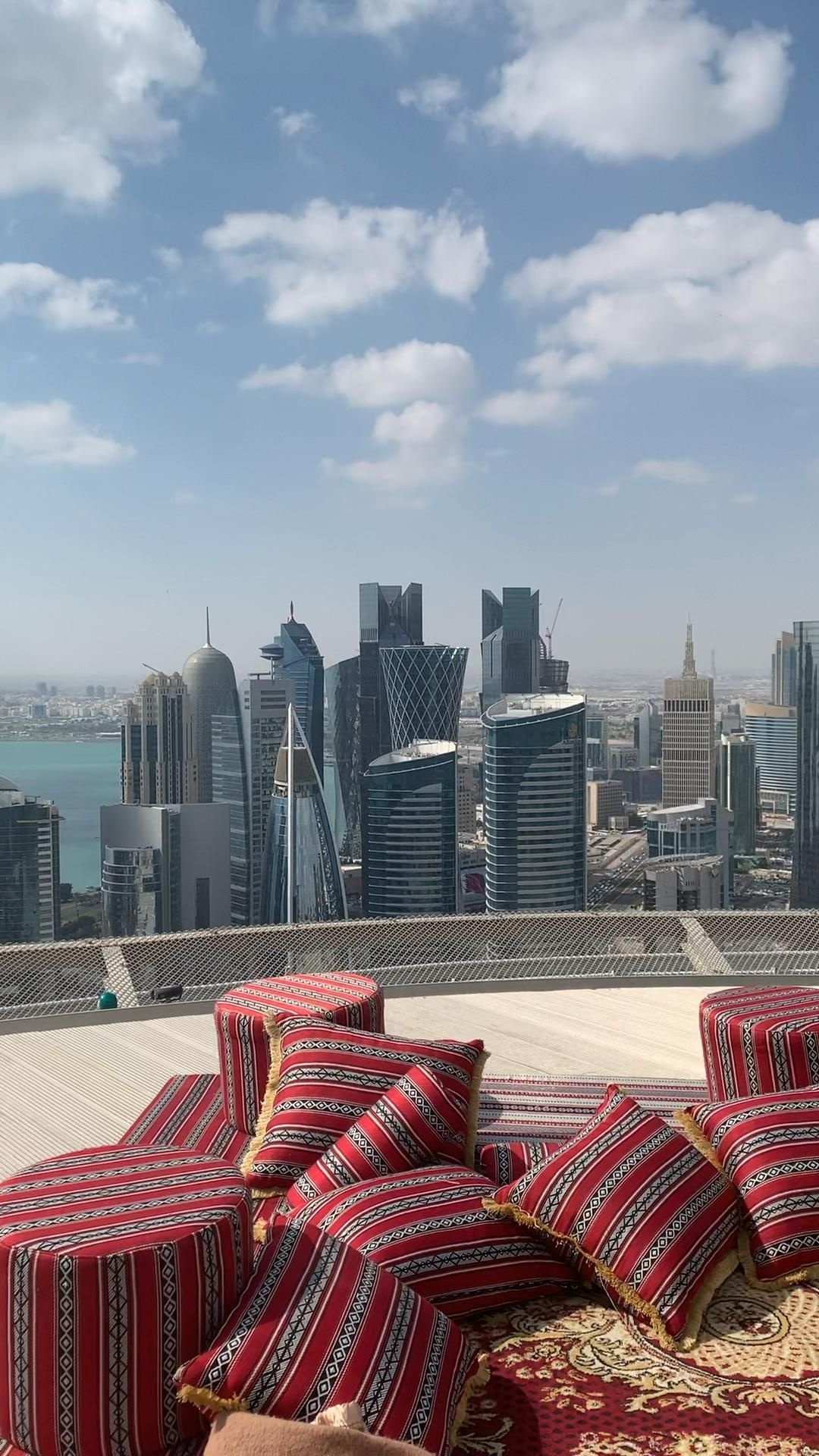 Doha West Bay skyline, Aspire Tower, Arabic majlis cushions Doha West Bay skyline, Aspire Tower, Arabic majlis cushions — 1080×1920 HD wallpaper