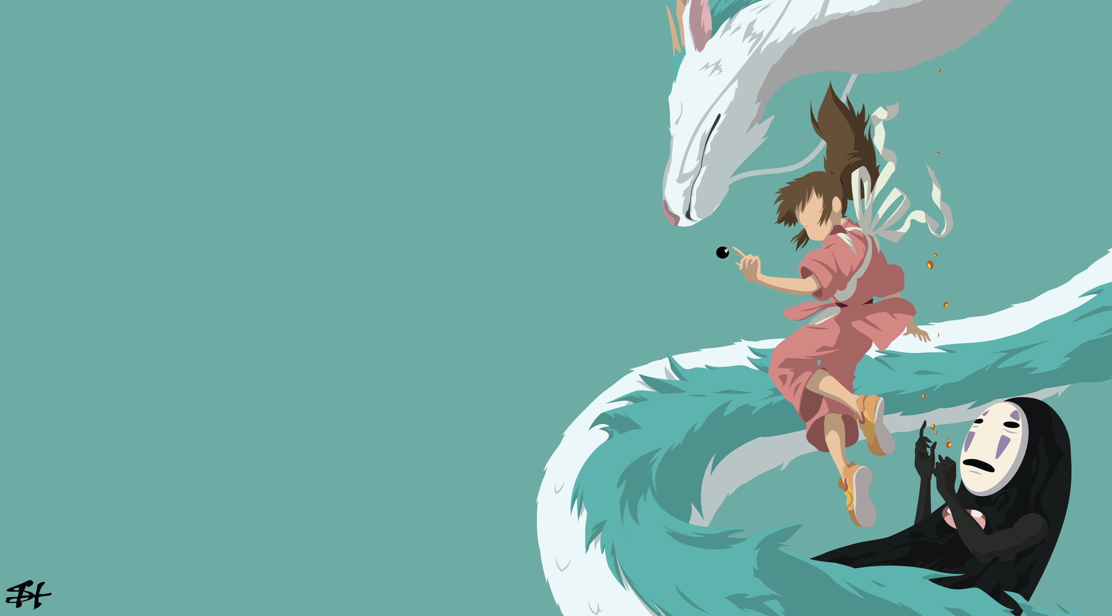 Chihiro Ogino riding Haku, No-Face, Spirited Away (2001), Hayao Miyazaki Chihiro Ogino riding Haku, No-Face, Spirited Away (2001), Hayao Miyazaki — 3840×2129 HD wallpaper