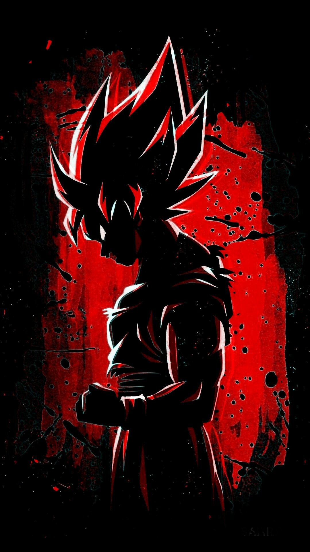 Goku red silhouette, Super Saiyan profile, Black splatter art Goku red silhouette, Super Saiyan profile, Black splatter art — 1080×1920 HD wallpaper