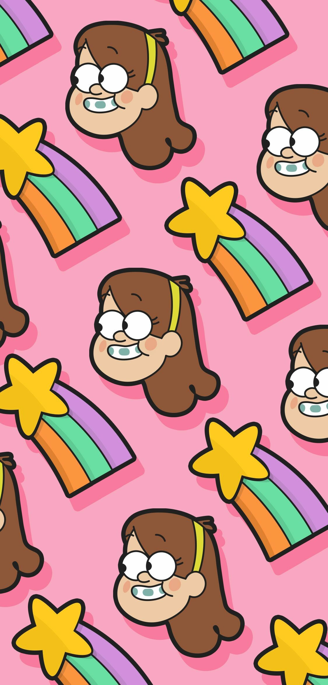 Mabel Pines face pattern, Rainbow shooting stars, Pink repeating pattern Mabel Pines face pattern, Rainbow shooting stars, Pink repeating pattern — 1125×2346 HD wallpaper
