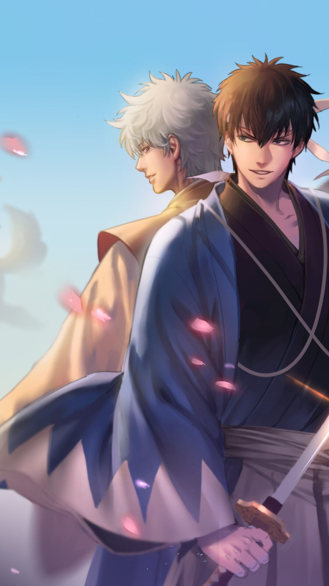 Gintoki Sakata, Hijikata Toshiro, Cherry blossom petals Gintoki Sakata, Hijikata Toshiro, Cherry blossom petals — 1080×1920 HD wallpaper