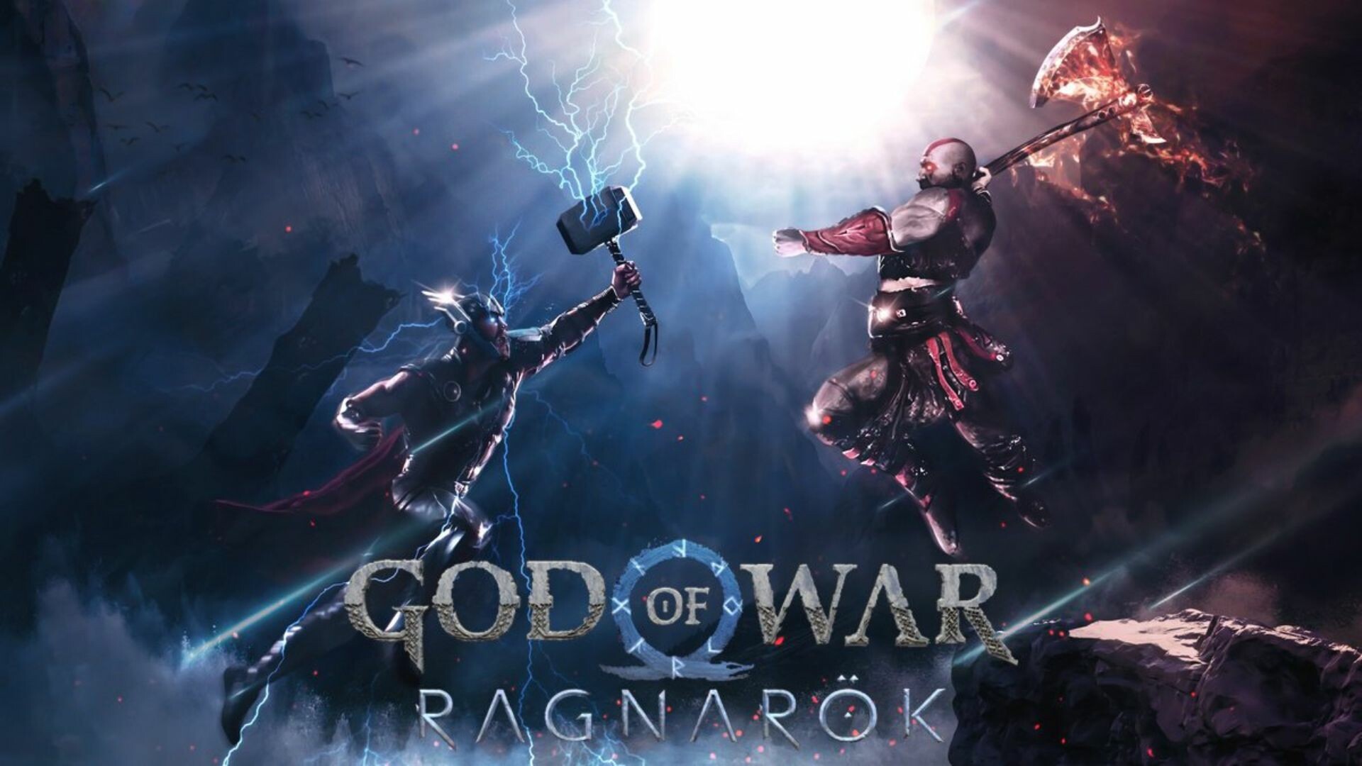 Thor with Mjolnir, Kratos with Leviathan Axe, Lightning canyon duel, God of War Ragnarok (2022) Thor with Mjolnir, Kratos with Leviathan Axe, Lightning canyon duel, God of War Ragnarok (2022) — 1920×1080 HD wallpaper