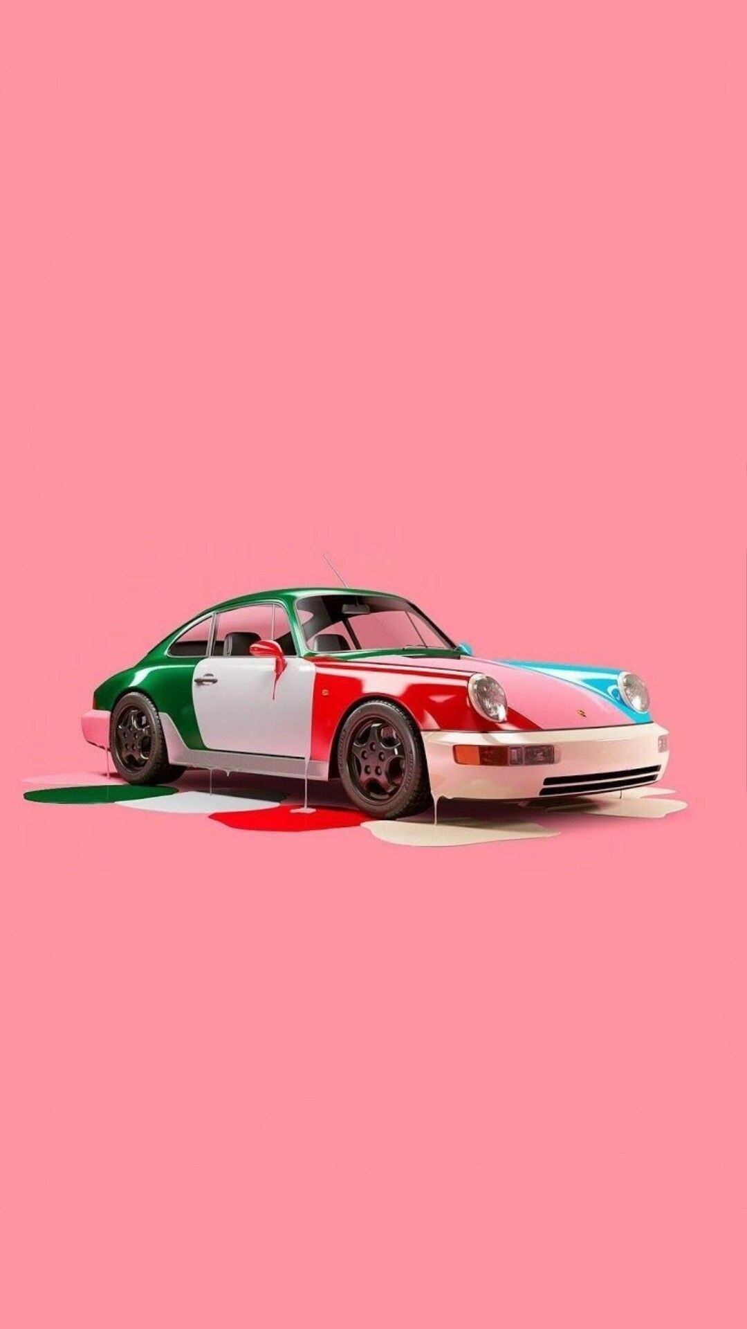 Classic Porsche 964, Italian flag paint, Pink backdrop Classic Porsche 964, Italian flag paint, Pink backdrop — 1080×1920 HD wallpaper
