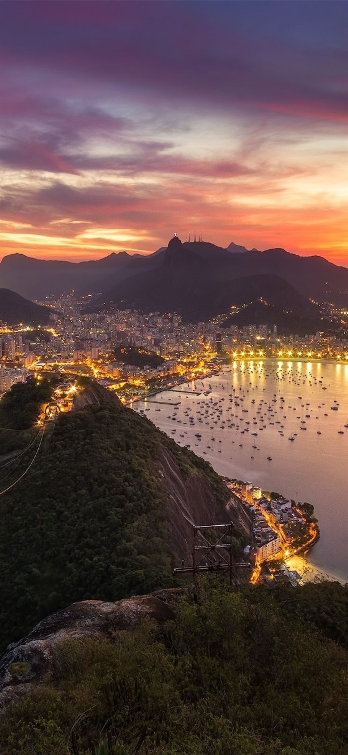 Rio de Janeiro skyline, Corcovado mountain sunset, Guanabara Bay harbor lights Rio de Janeiro skyline, Corcovado mountain sunset, Guanabara Bay harbor lights — 1125×2436 HD wallpaper