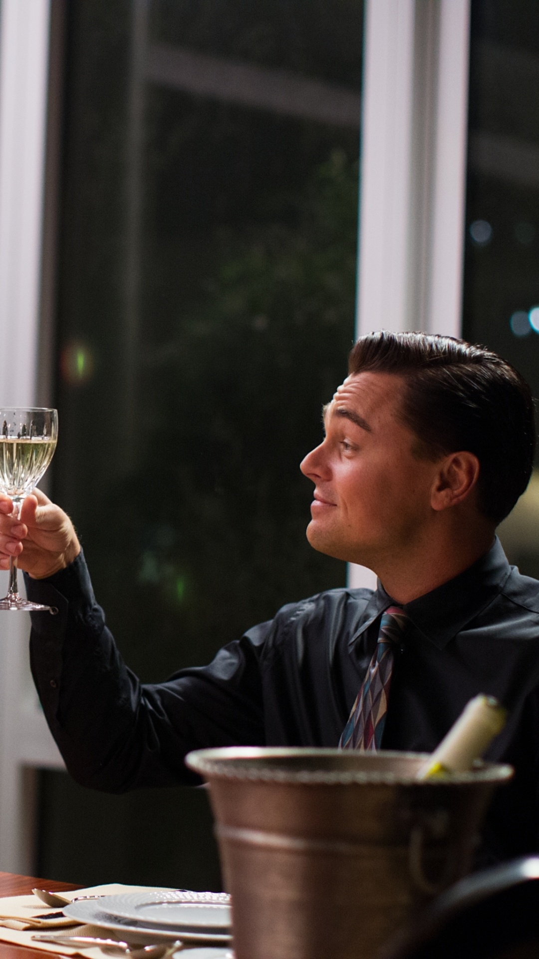 Jordan Belfort DiCaprio, Raised champagne glass, Champagne bucket dinner Jordan Belfort DiCaprio, Raised champagne glass, Champagne bucket dinner — 1080×1920 HD wallpaper