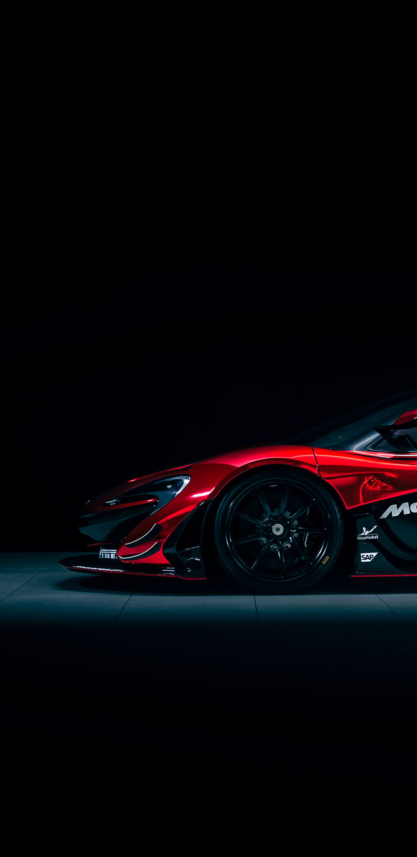 McLaren P1 GTR, Red hypercar side profile, Dark studio backdrop McLaren P1 GTR, Red hypercar side profile, Dark studio backdrop — 1440×2960 HD wallpaper