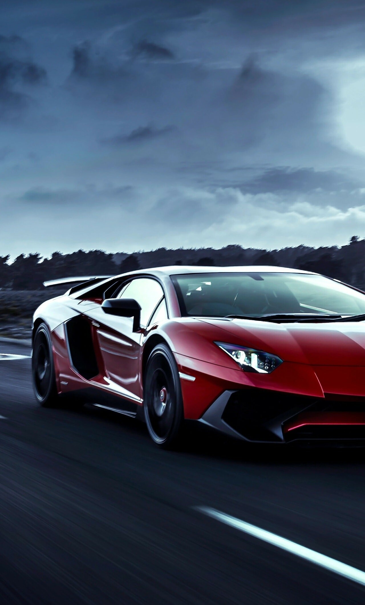 Red Aventador SV, Fixed rear wing, Driving on highway Red Aventador SV, Fixed rear wing, Driving on highway — 1280×2120 HD wallpaper