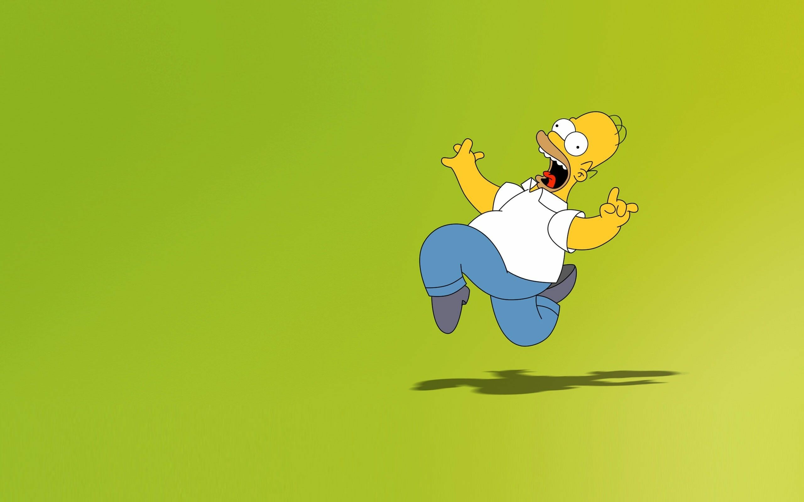 Homer Simpson, Jumping cheering pose, Green gradient backdrop Homer Simpson, Jumping cheering pose, Green gradient backdrop — 2560×1600 HD wallpaper