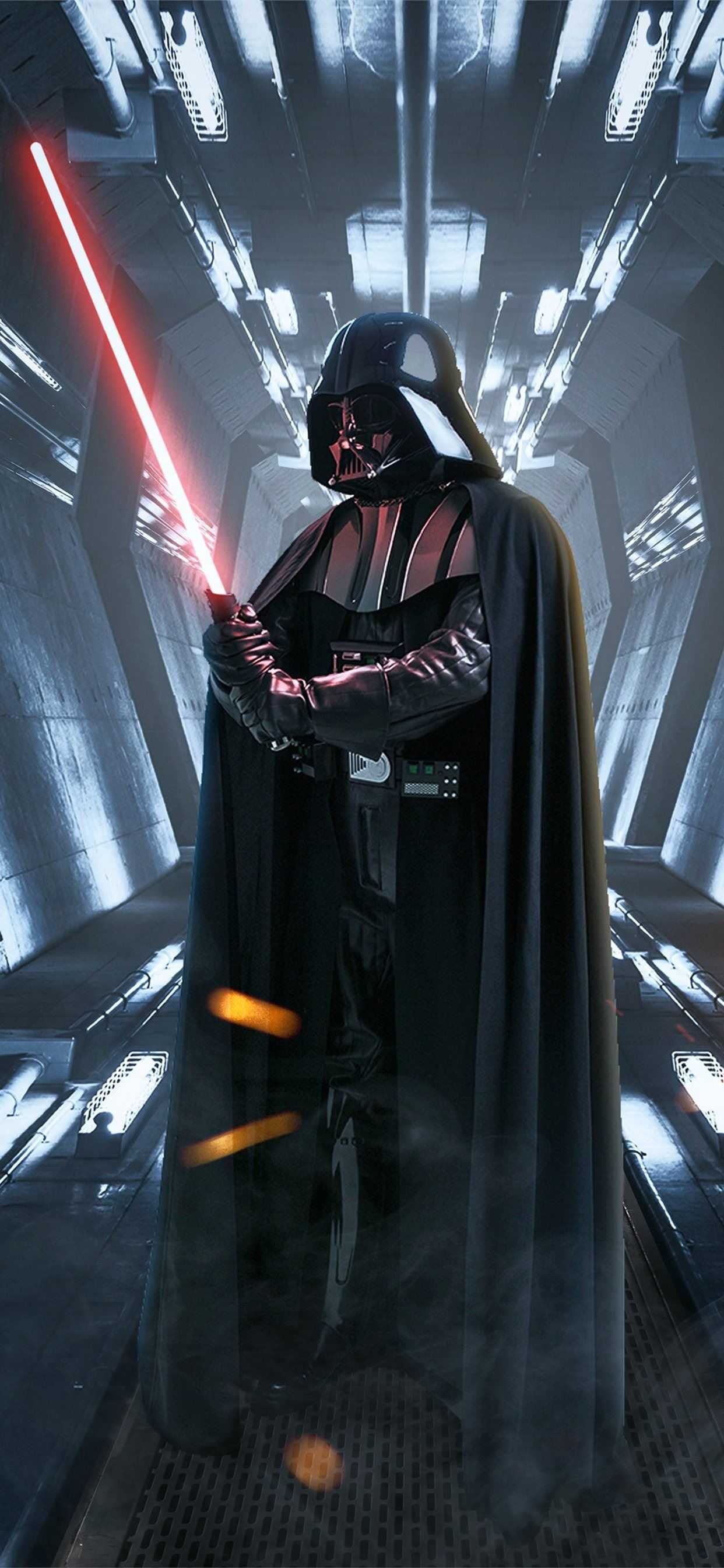 Darth Vader, Red lightsaber, Death Star corridor Darth Vader, Red lightsaber, Death Star corridor — 1242×2688 HD wallpaper