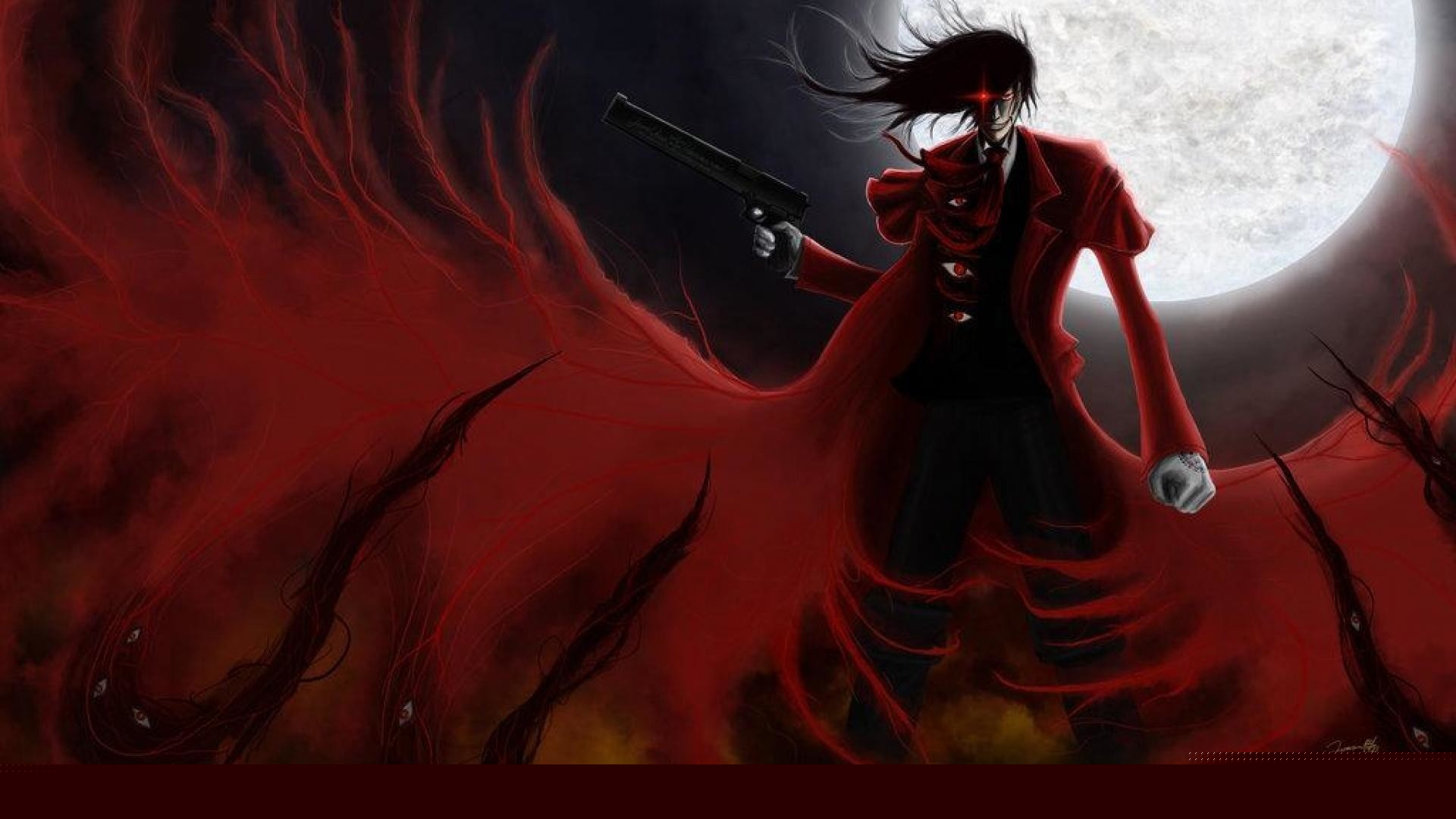 Alucard, Red trench coat, Full moon shadow tendrils Alucard, Red trench coat, Full moon shadow tendrils — 1920×1080 HD wallpaper