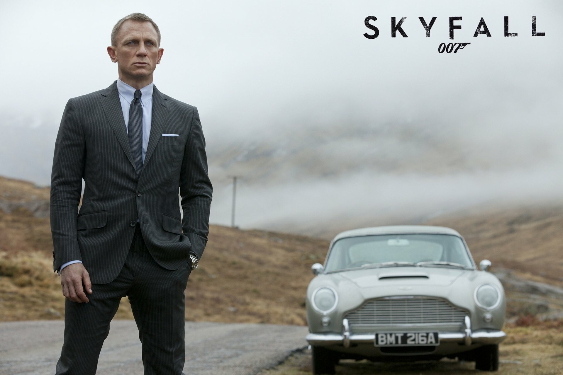 Daniel Craig 007, Aston Martin DB5, Skyfall (2012) logo, Misty Scottish highlands Daniel Craig 007, Aston Martin DB5, Skyfall (2012) logo, Misty Scottish highlands — 1920×1280 HD wallpaper