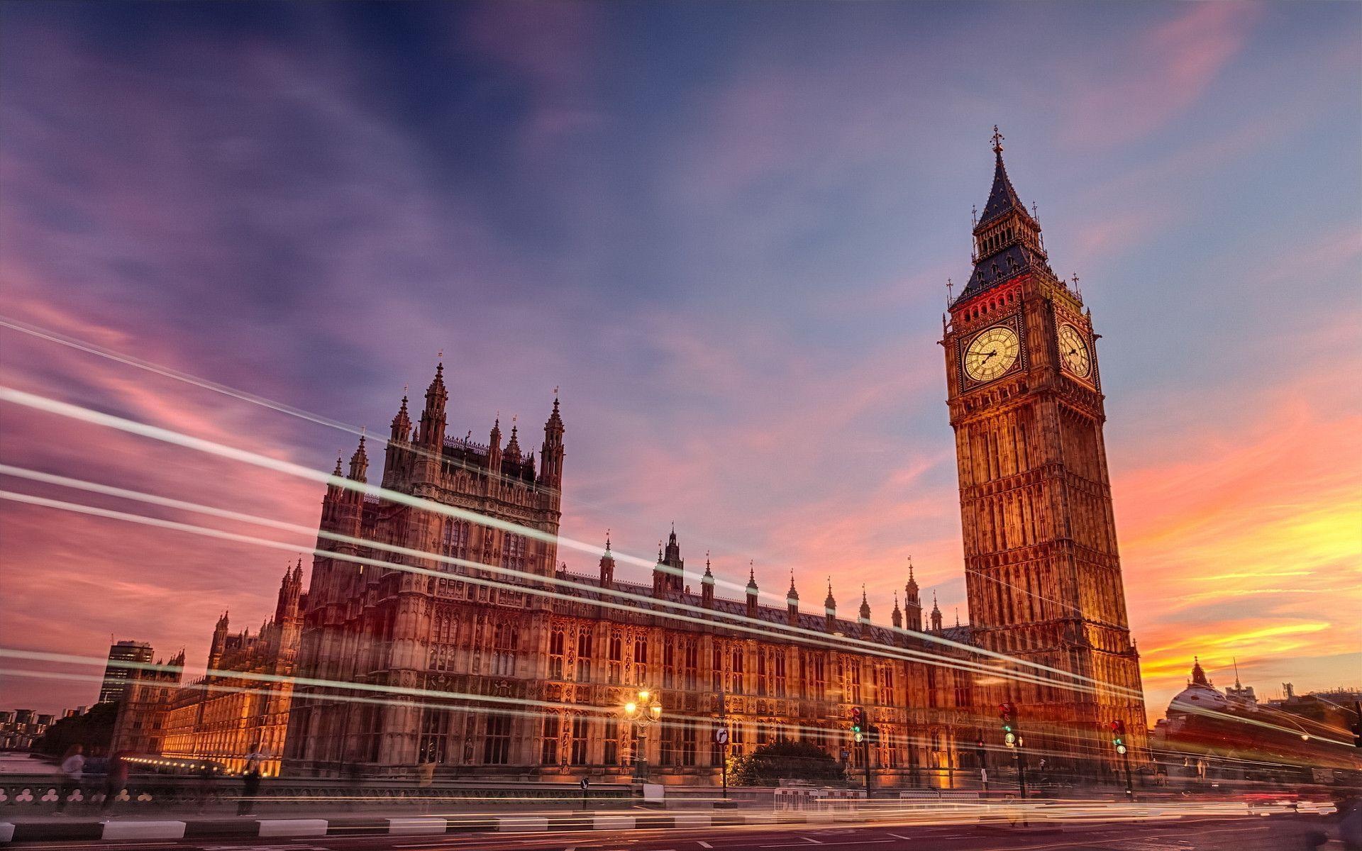Big Ben, Palace of Westminster, Purple orange twilight Big Ben, Palace of Westminster, Purple orange twilight — 1920×1200 HD wallpaper