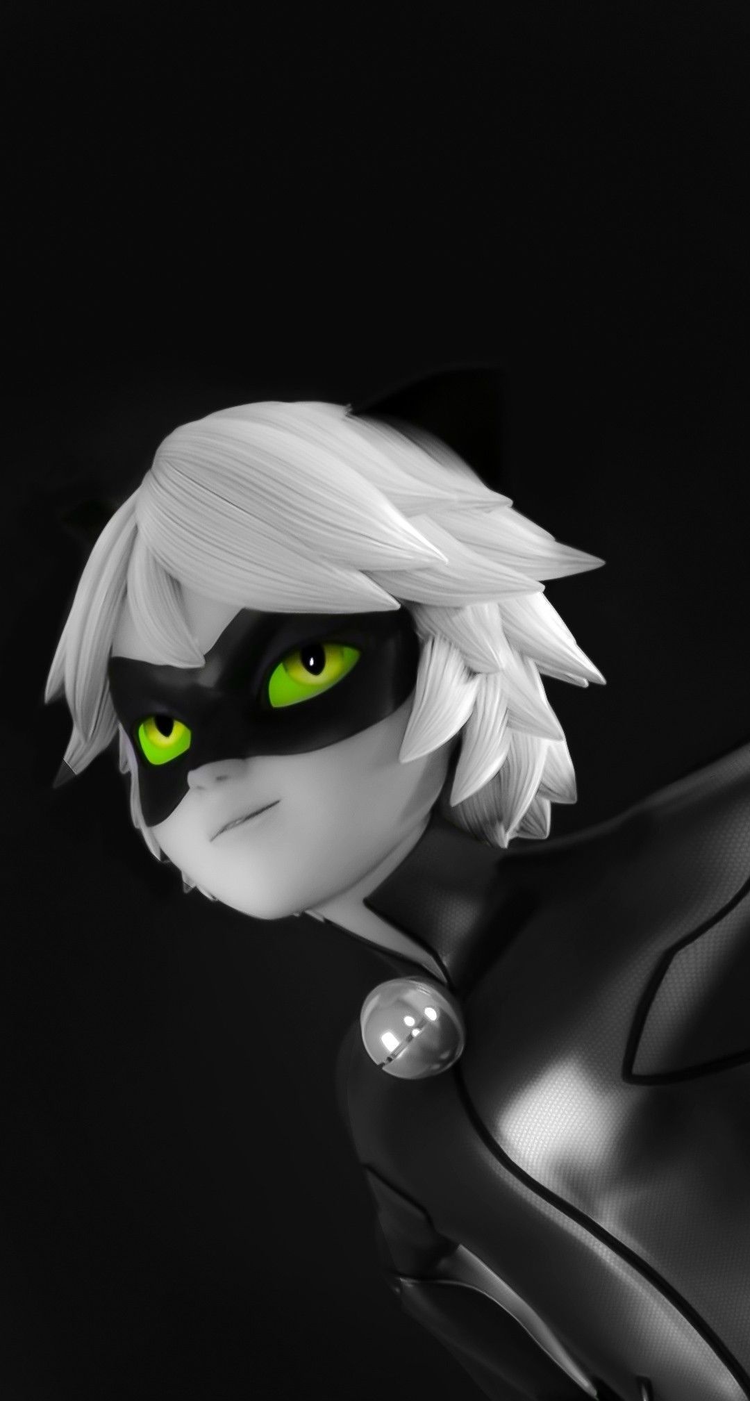 Cat Noir, Green cat eyes, Silver bell collar Cat Noir, Green cat eyes, Silver bell collar — 1080×2017 HD wallpaper