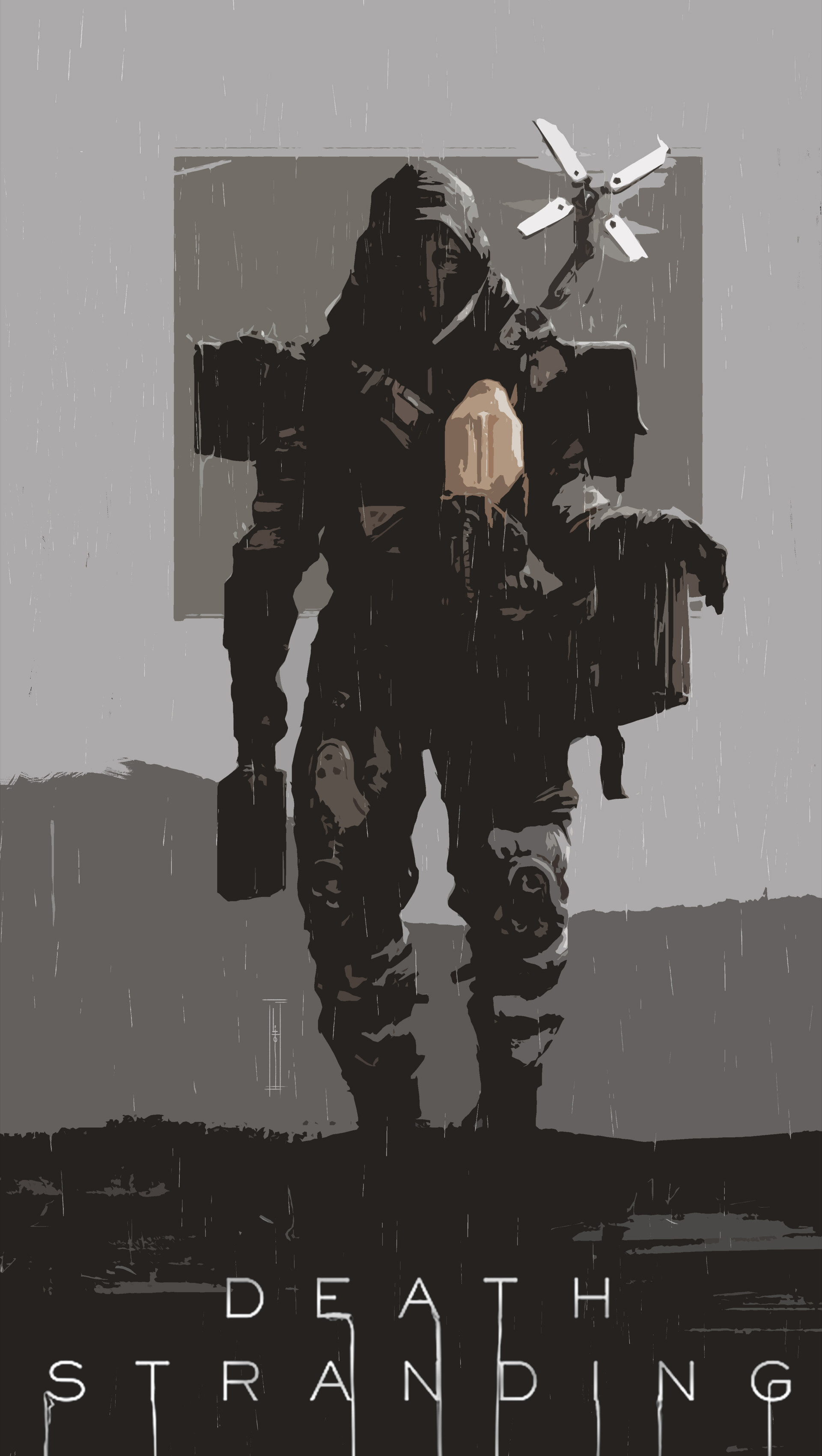 Sam Porter Bridges, BB pod capsule, Death Stranding text, Rainy grey landscape Sam Porter Bridges, BB pod capsule, Death Stranding text, Rainy grey landscape — 1920×3401 HD wallpaper