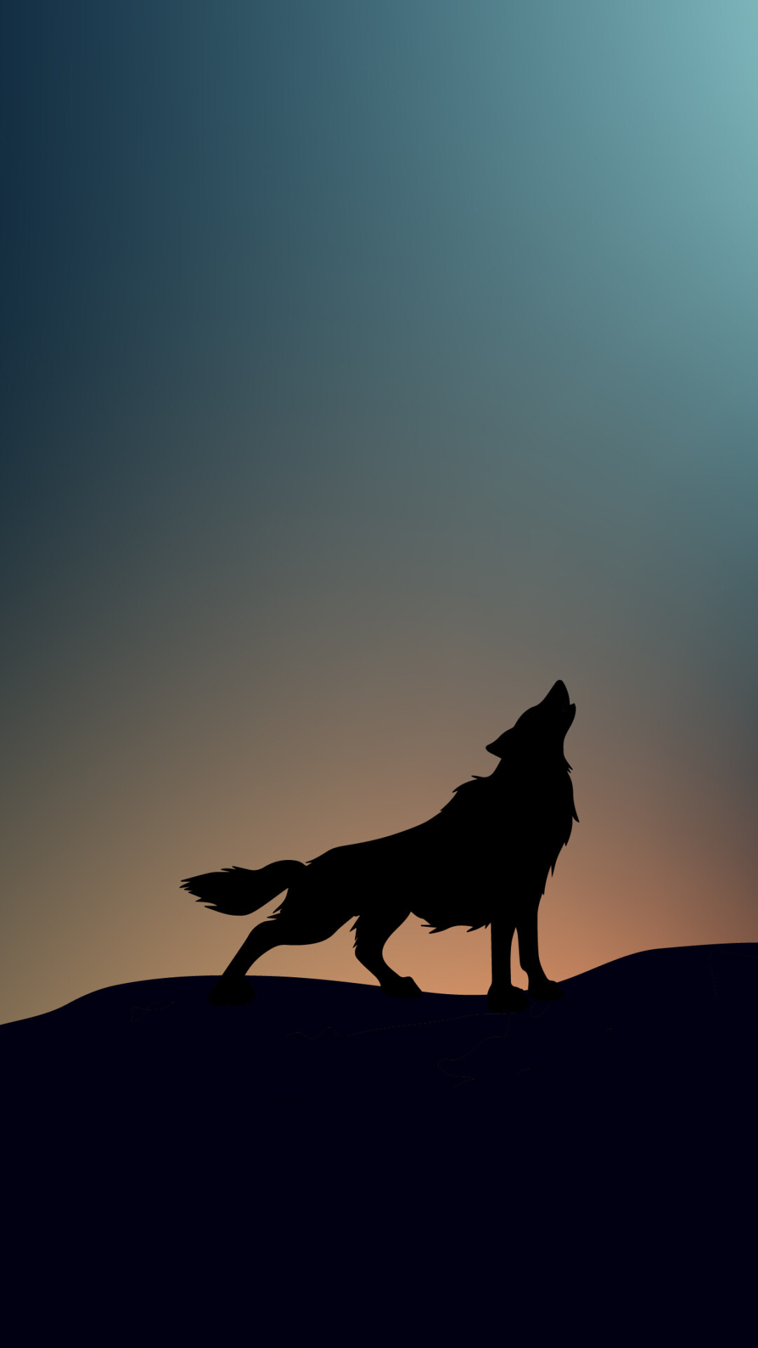 Howling wolf silhouette, Dusk gradient sky, Dark hilltop ridge Howling wolf silhouette, Dusk gradient sky, Dark hilltop ridge — 1080×1920 HD wallpaper