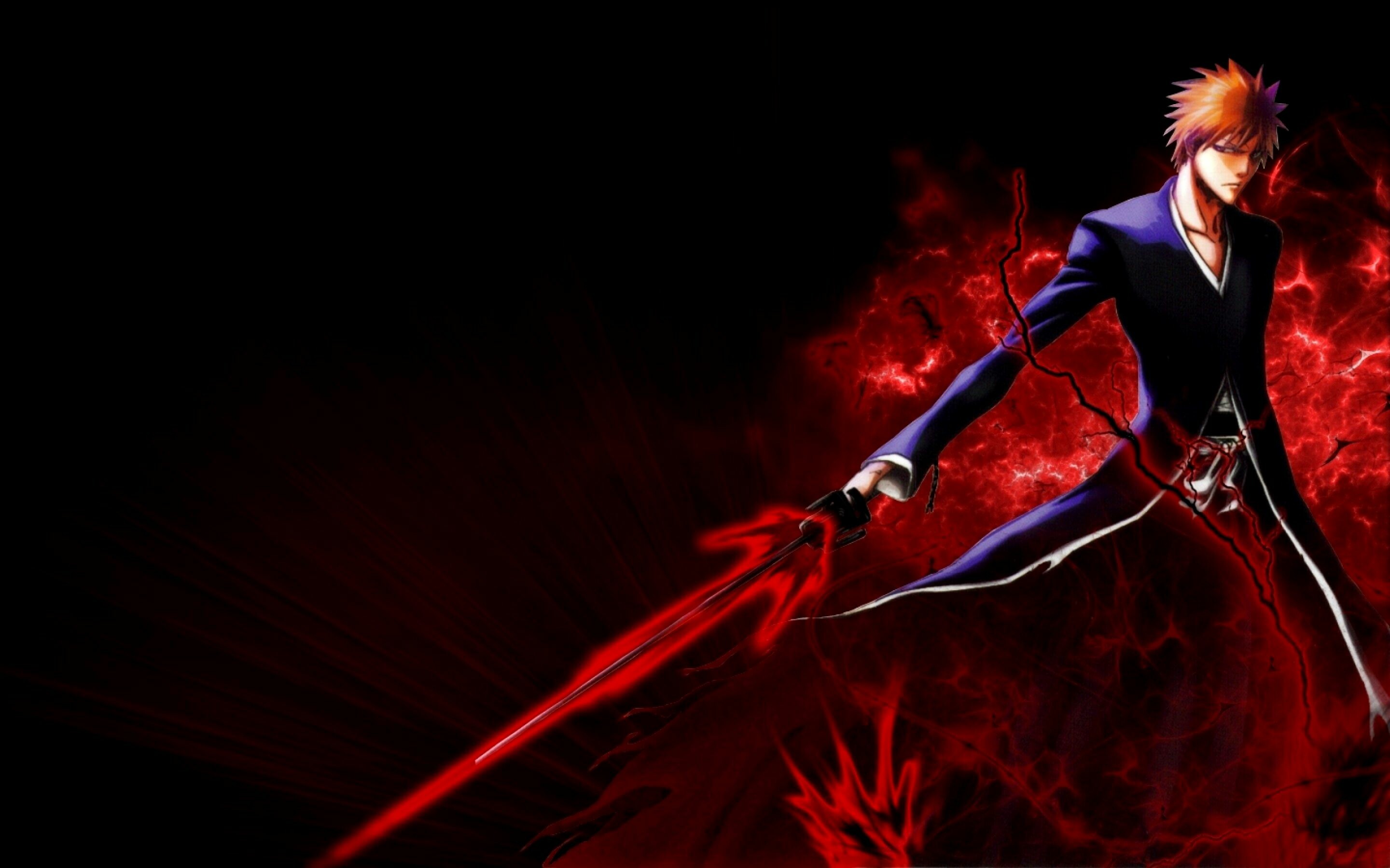 Ichigo Kurosaki, Red-glowing Zangetsu, Crimson lightning aura Ichigo Kurosaki, Red-glowing Zangetsu, Crimson lightning aura — 2880×1800 HD wallpaper