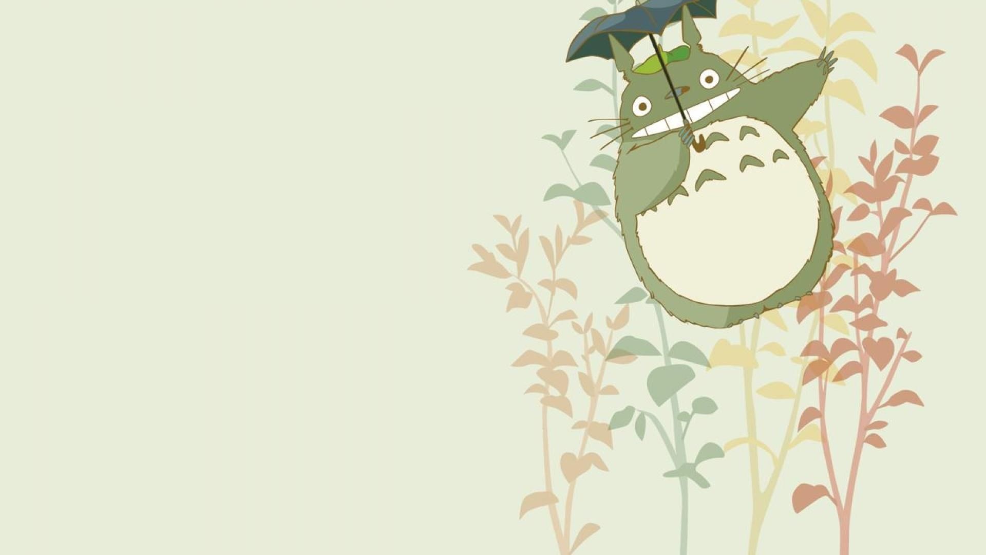 Totoro holding umbrella, Pastel plant silhouettes, Minimalist beige composition Totoro holding umbrella, Pastel plant silhouettes, Minimalist beige composition — 1920×1080 HD wallpaper