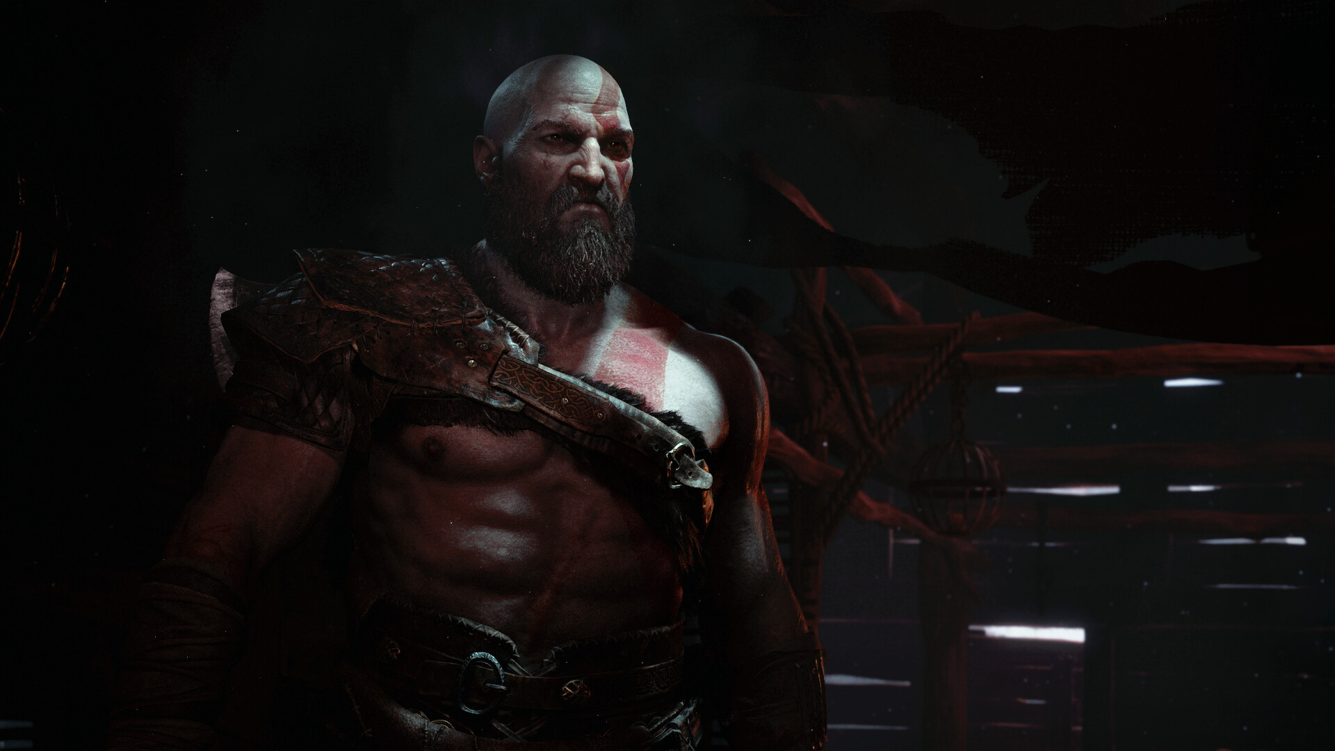 Kratos, Dark ship interior, Dim lighting Kratos, Dark ship interior, Dim lighting — 1920×1080 HD wallpaper