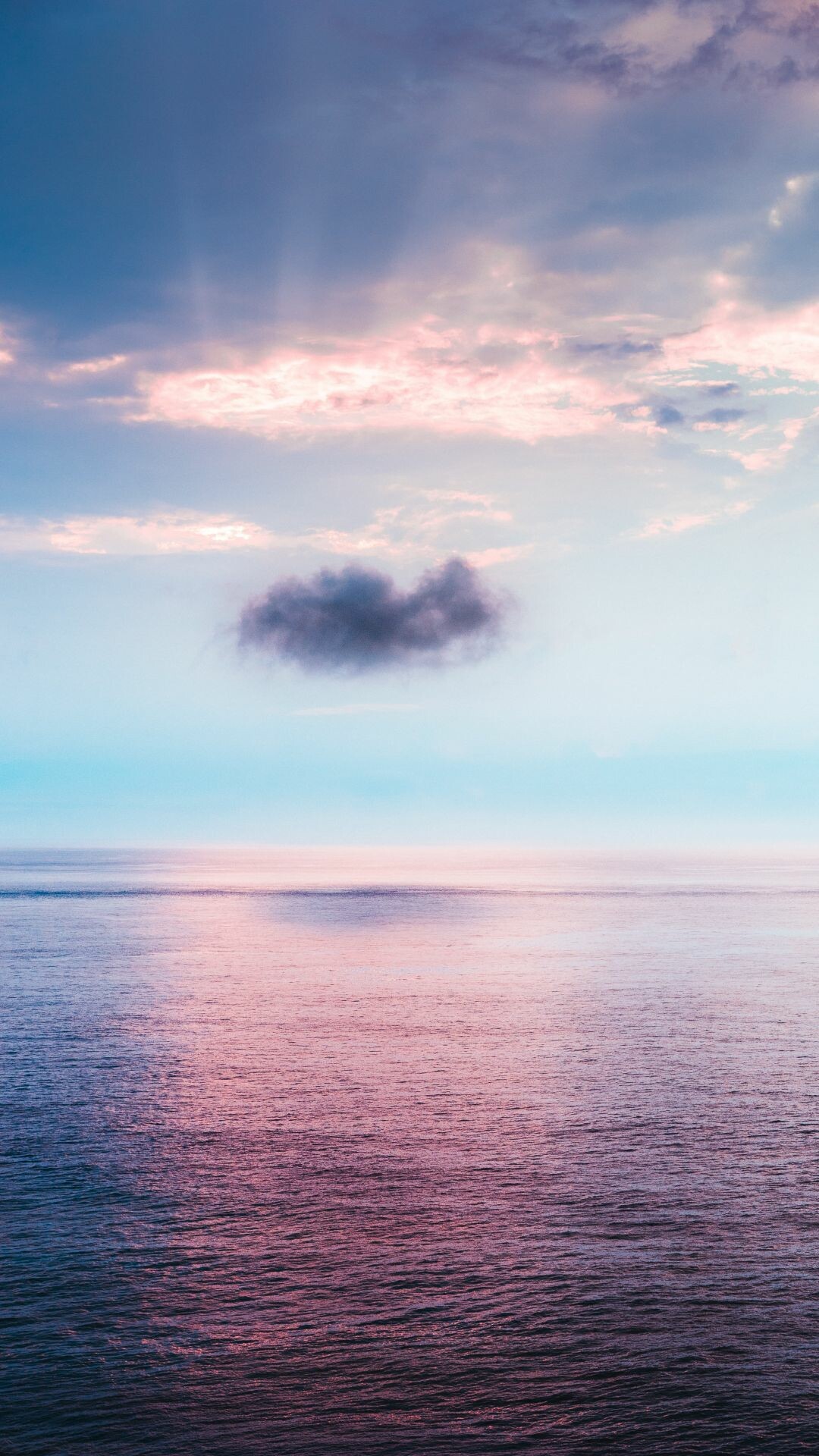 Lone dark cloud, Pink pastel sunset sky, Calm ocean horizon Lone dark cloud, Pink pastel sunset sky, Calm ocean horizon — 1080×1920 HD wallpaper