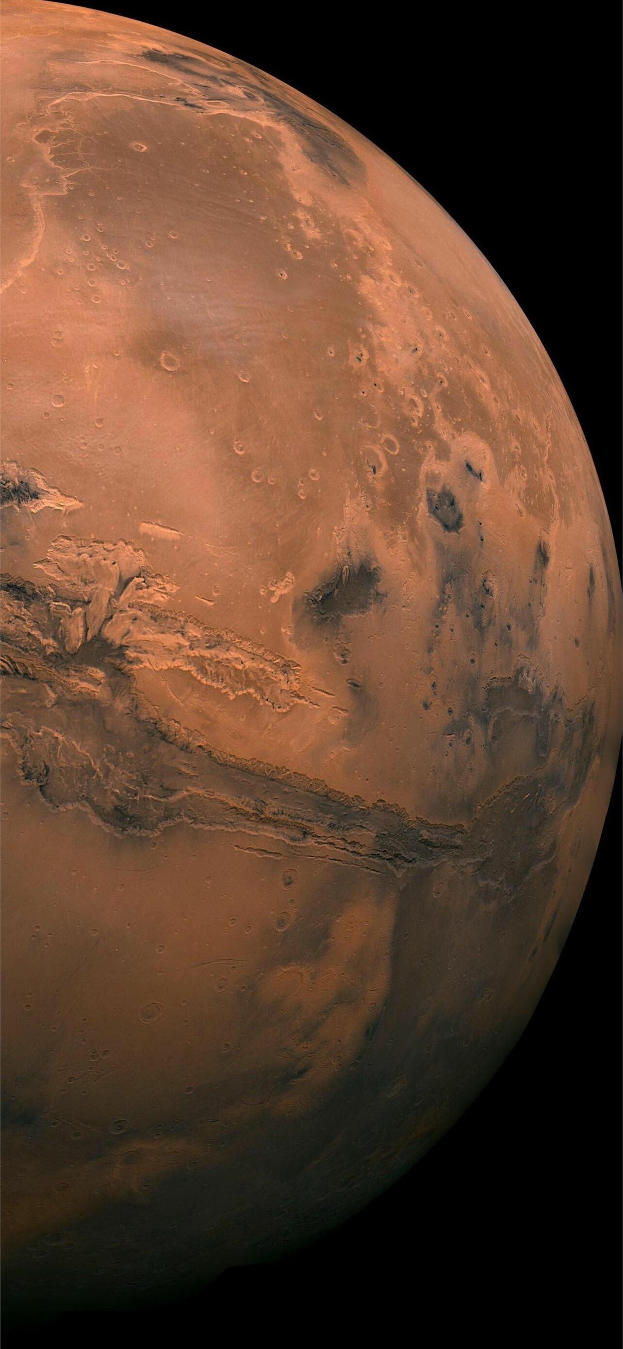 Mars planet, Valles Marineris canyon, Black space backdrop Mars planet, Valles Marineris canyon, Black space backdrop — 1284×2778 HD wallpaper