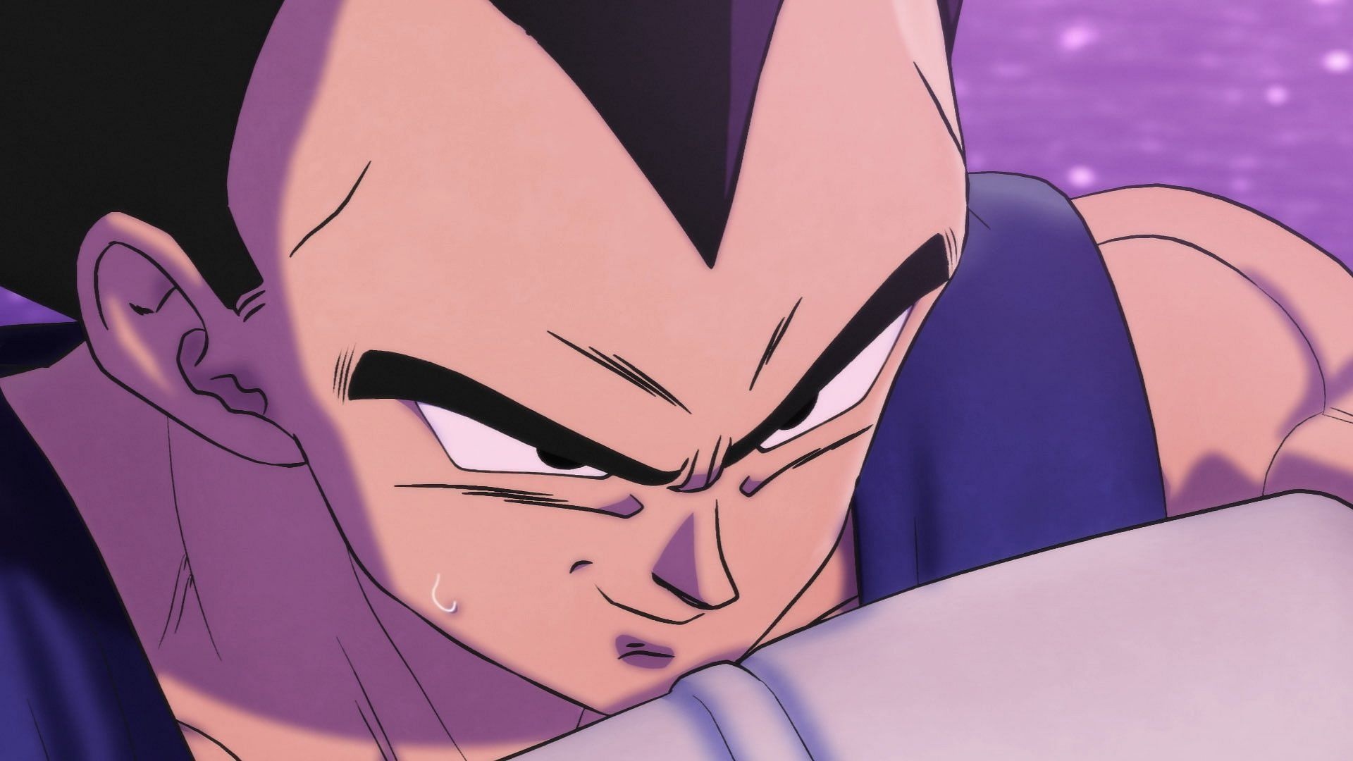 Vegeta close-up, Smirking Saiyan face, Purple cosmic backdrop Vegeta close-up, Smirking Saiyan face, Purple cosmic backdrop — 1920×1080 HD wallpaper