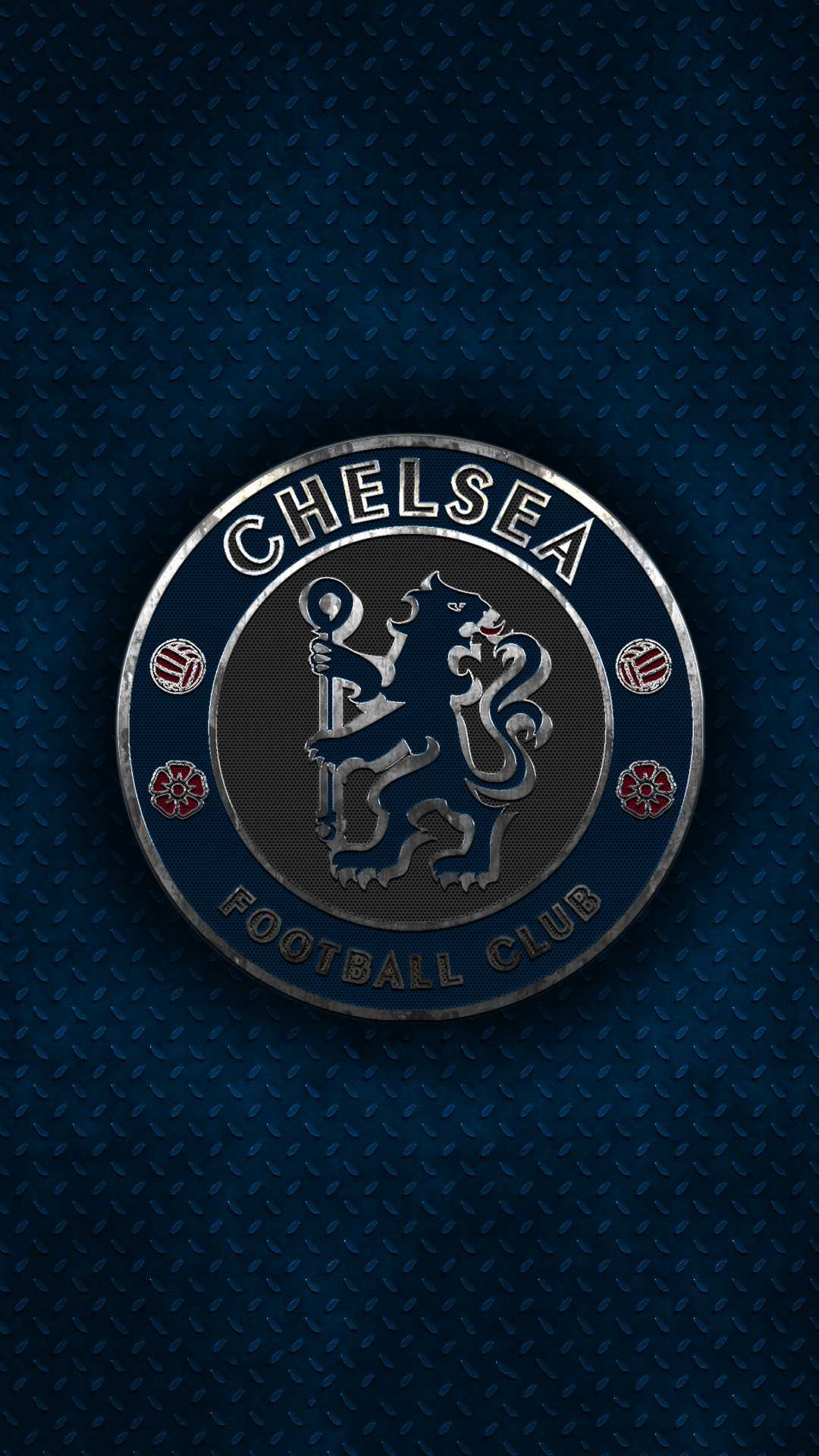 Chelsea FC crest, Metallic diamond-plate texture, Dark blue steel Chelsea FC crest, Metallic diamond-plate texture, Dark blue steel — 1080×1920 HD wallpaper