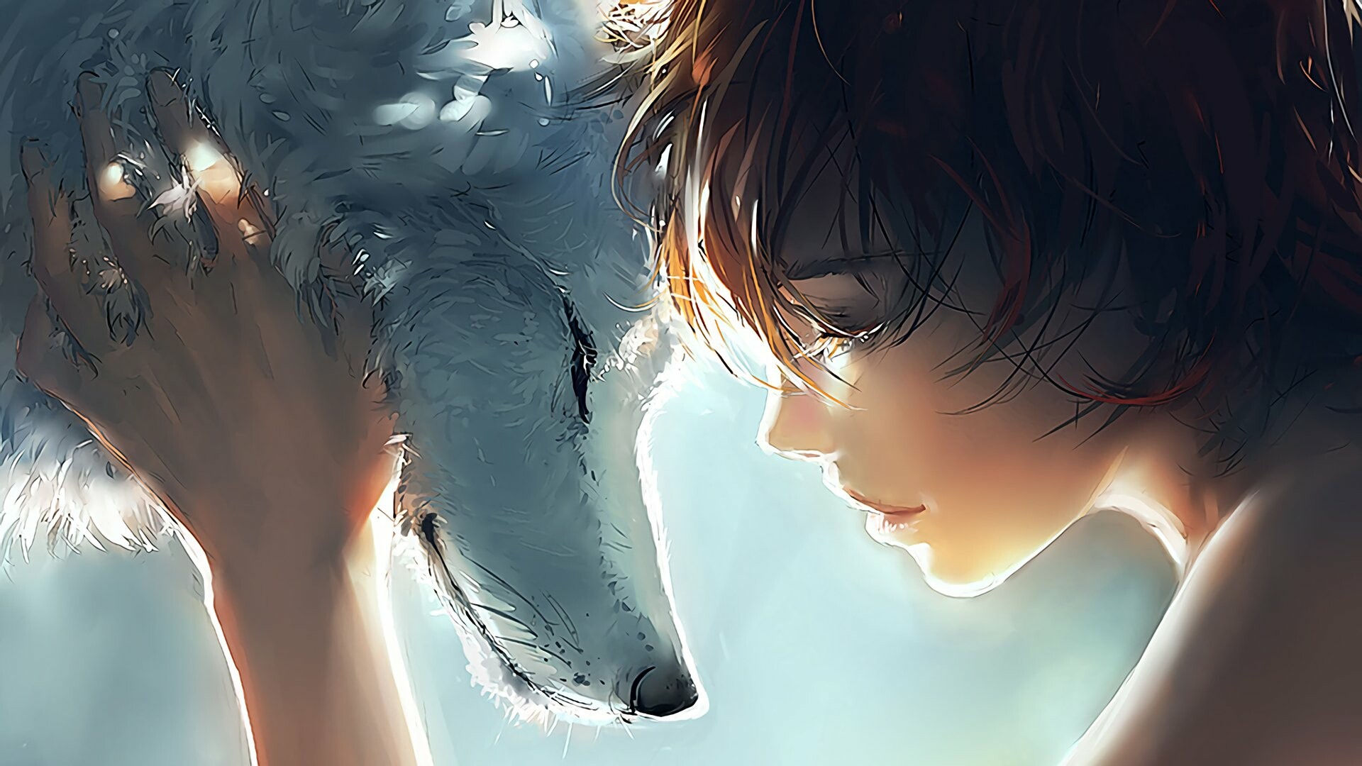 San Princess Mononoke, White wolf Moro, Forehead touch San Princess Mononoke, White wolf Moro, Forehead touch — 1920×1080 HD wallpaper