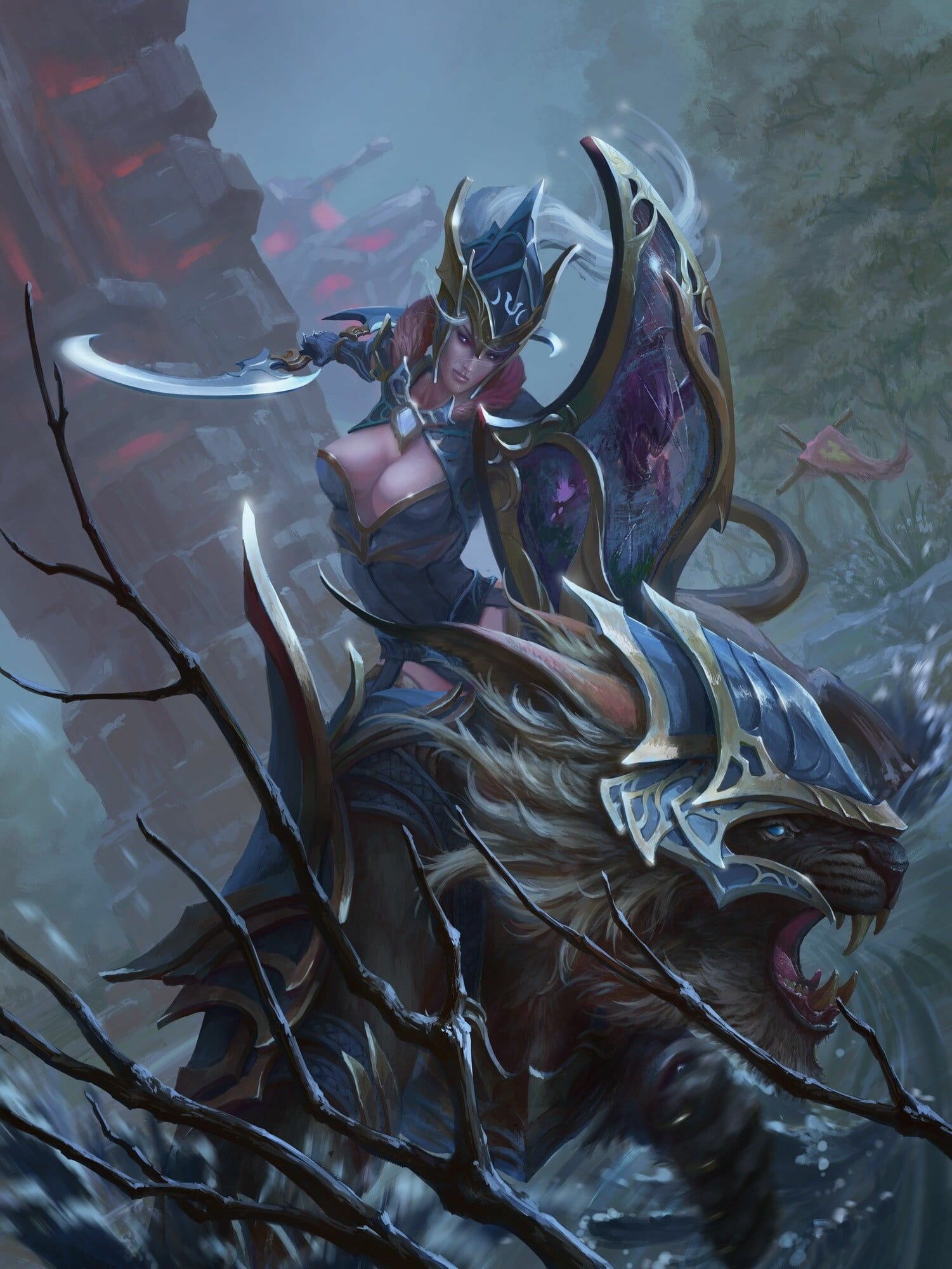 Mirana Dota 2, Armored tiger mount, Curved bow, Misty ruined temple Mirana Dota 2, Armored tiger mount, Curved bow, Misty ruined temple — 1501×2000 HD wallpaper